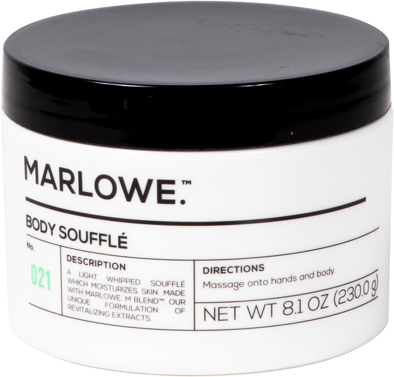 MARLOWE. No. 021 Body Soufflé 8 oz | Soft, Creamy, Light Whipped Lotion | Hydrating Dry Skin Cream | Clean, Natural Scent