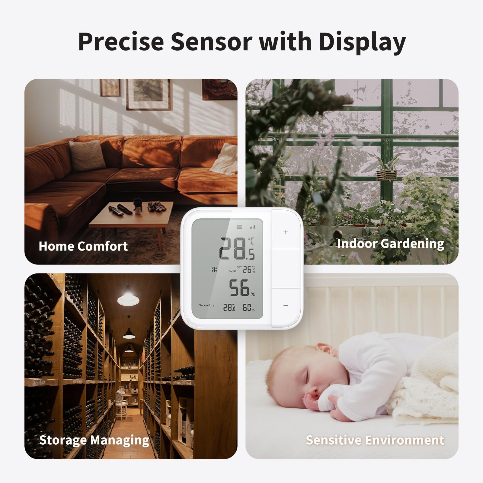Aqara Thread/Zigbee Wielofunkcyjny czujnik temperatury W100, Temperature & Humidity Monitoring, Bezprzewodowy, Zdalne Sterowanie HVAC, 3 przyciski, Matter, HomeKit, Apple Home, Alexa, Google
