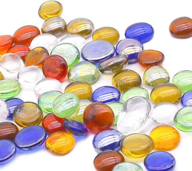 VGOODALL Assorted Flat Glass Beads,1.98Lb Mixed Colored Beads Mancala Stones Flat Glasses Marbles Gems Aquarium Pebbles Vase Filler Beads Table Scatter Decor