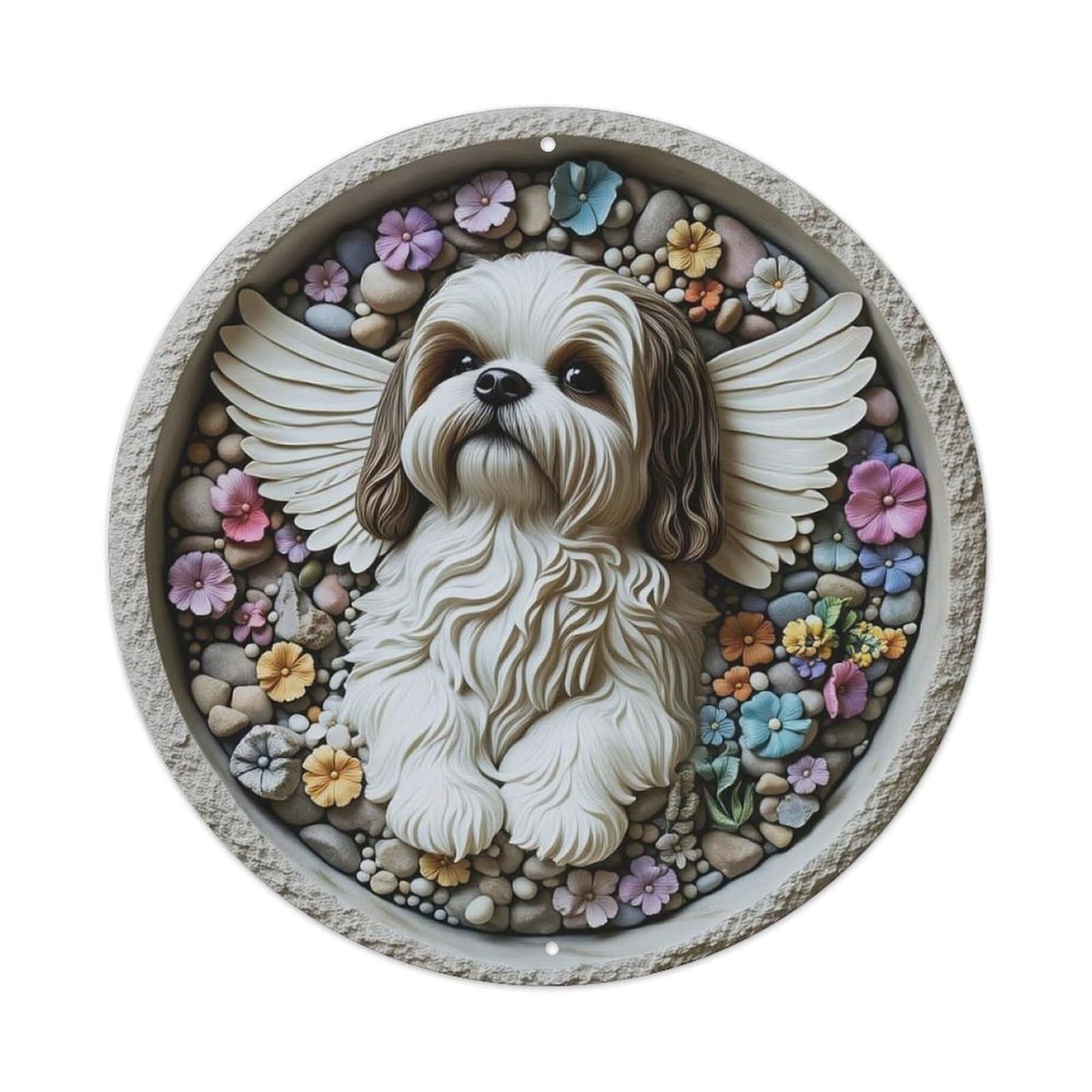 Angel Dog With Wings And Flowers Metal Tin Sign