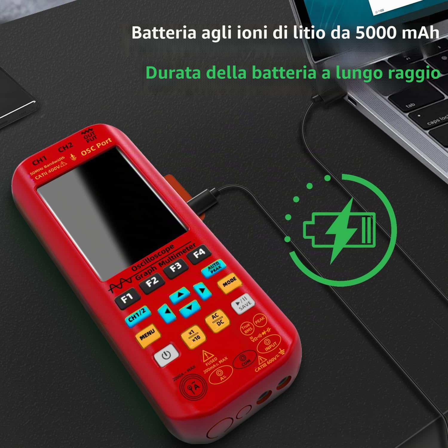 BSIDE Oscilloscopio digitale portatile 2 canali 50 MHz 3.98 TFT multimetro generatore di segnale 3 in 1 supporta bobine flessibili 20000 conteggio 250 MSa/s