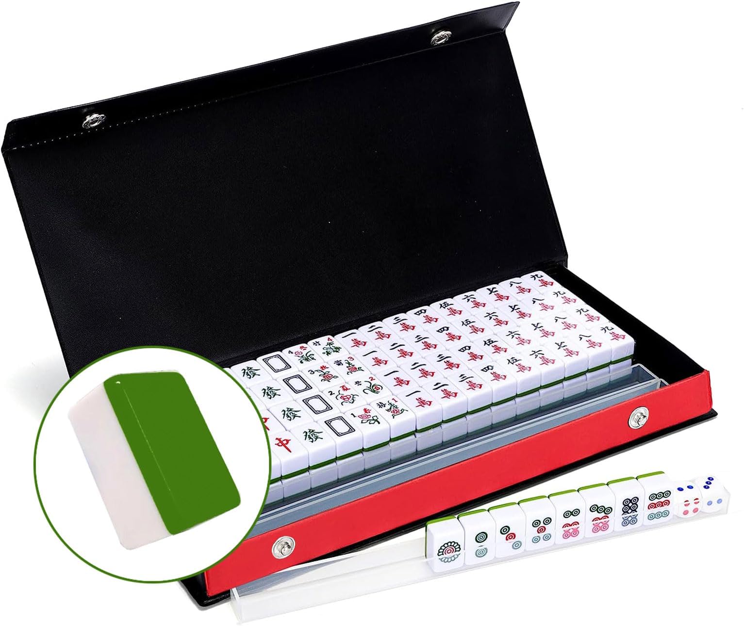 Travel Mini Mahjong Set 24mm,Traditional Chinese Mahjong Portable 144 Tiles with Portable Case, Mah-Jong 0.94 inch with Racks and Dices