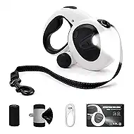 16Ft Retractable Dog Leash with LED Light, Heavy Duty Leash for Medium Dogs (20–66 lbs), 360° Tangle-Free, Built-in Poop Bag Dispenser