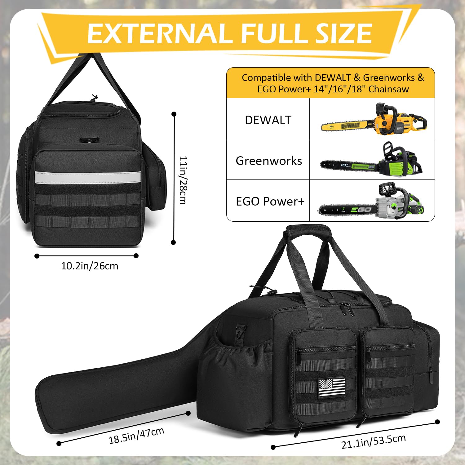 Funda de Transporte para Motosierra, Estilo táctico, Impermeable, Bolsa de Almacenamiento Compatible con Ego, Dewalt, Greenworks de 14, 16 y 18 Pulgadas, Motosierra eléctrica y Accesorios,