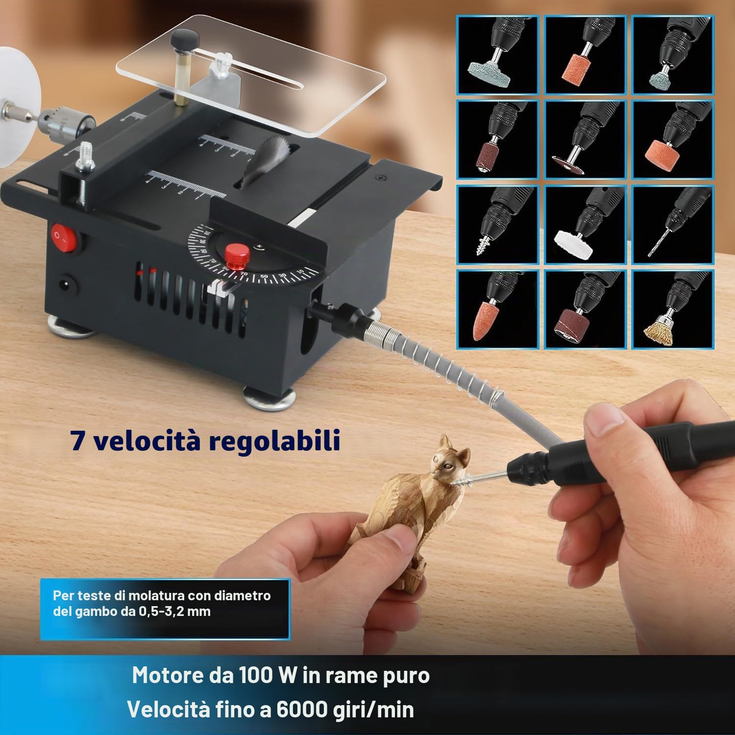 Mini sega circolare da tavolo multifunzione per artigianato, velocità e angolo regolabili, taglio, levigatura, seghe circolari da tavolo di precisione portatili