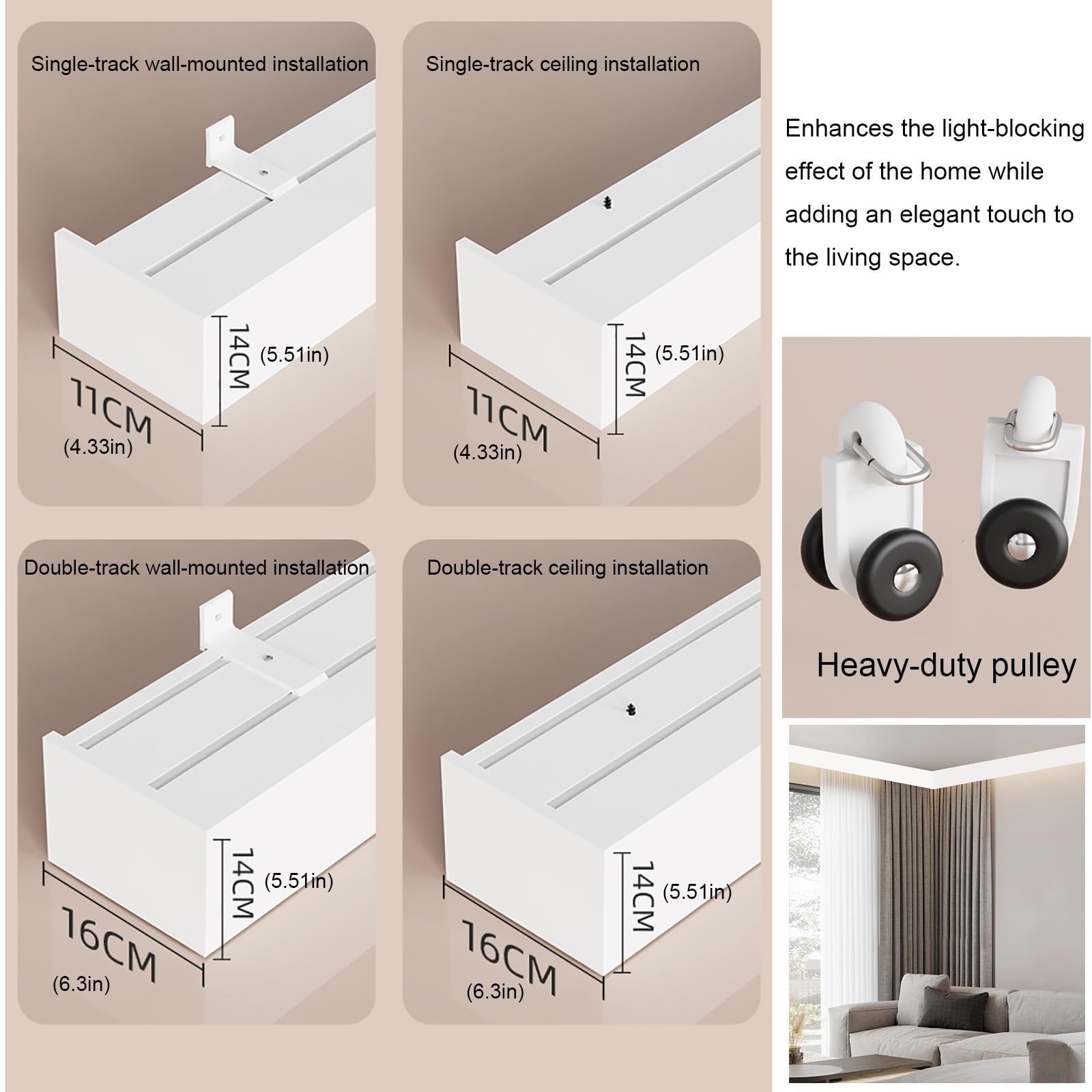 ThreeinOne karnisz sufitowy/ścienny ścianka działowa do salonu, sypialni, hotelu, willi, możliwość personalizacji, biały, długość 100 cm