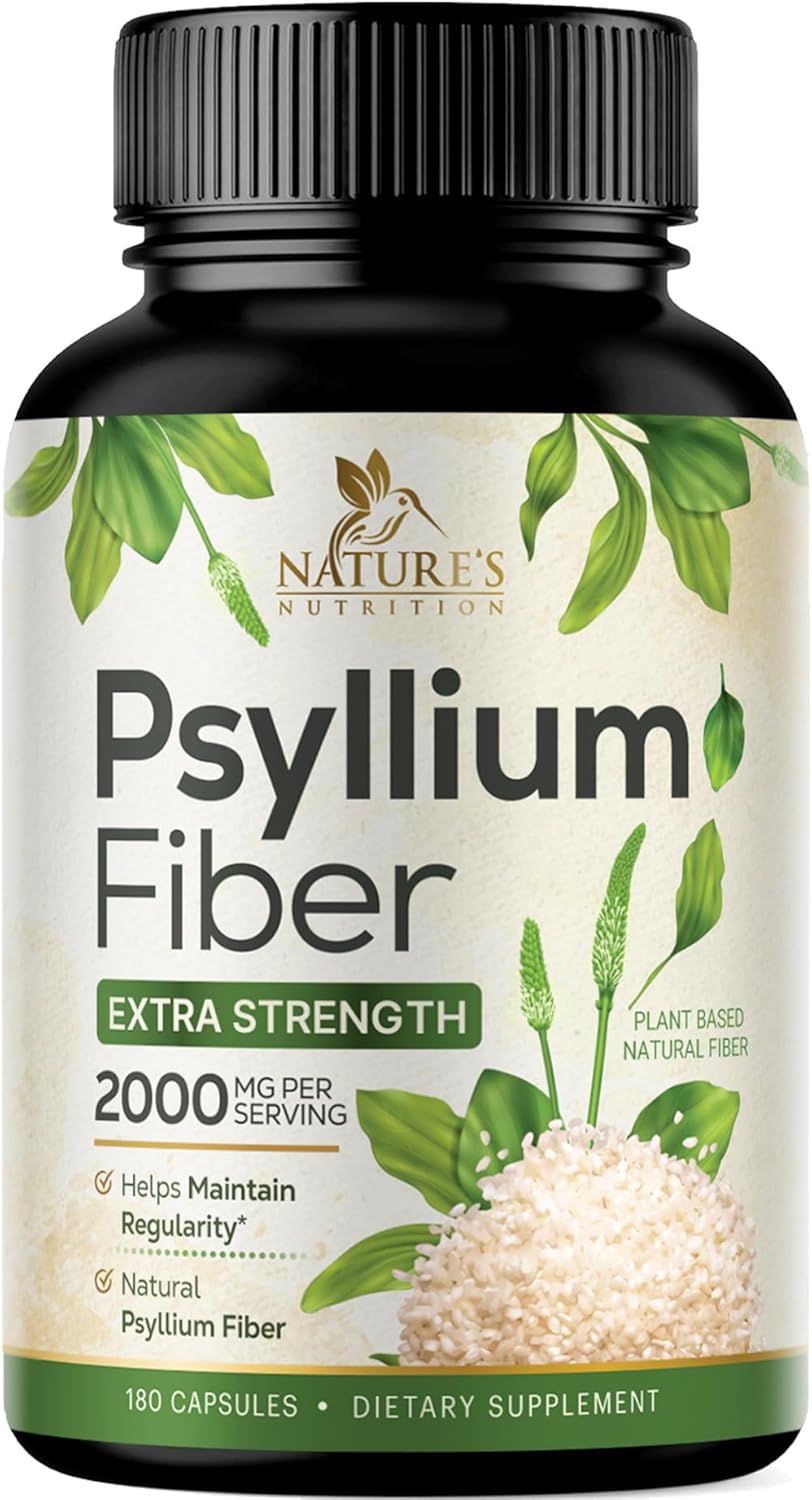 Psyllium Husk Fiber Supplement 2000mg - Extra Strength Psyllium Fiber Powder - Natural Soluble Fiber Pills, Supports Digestion, Colon Health & Regularity, Plant Based, Bottled in USA - 180 Capsules