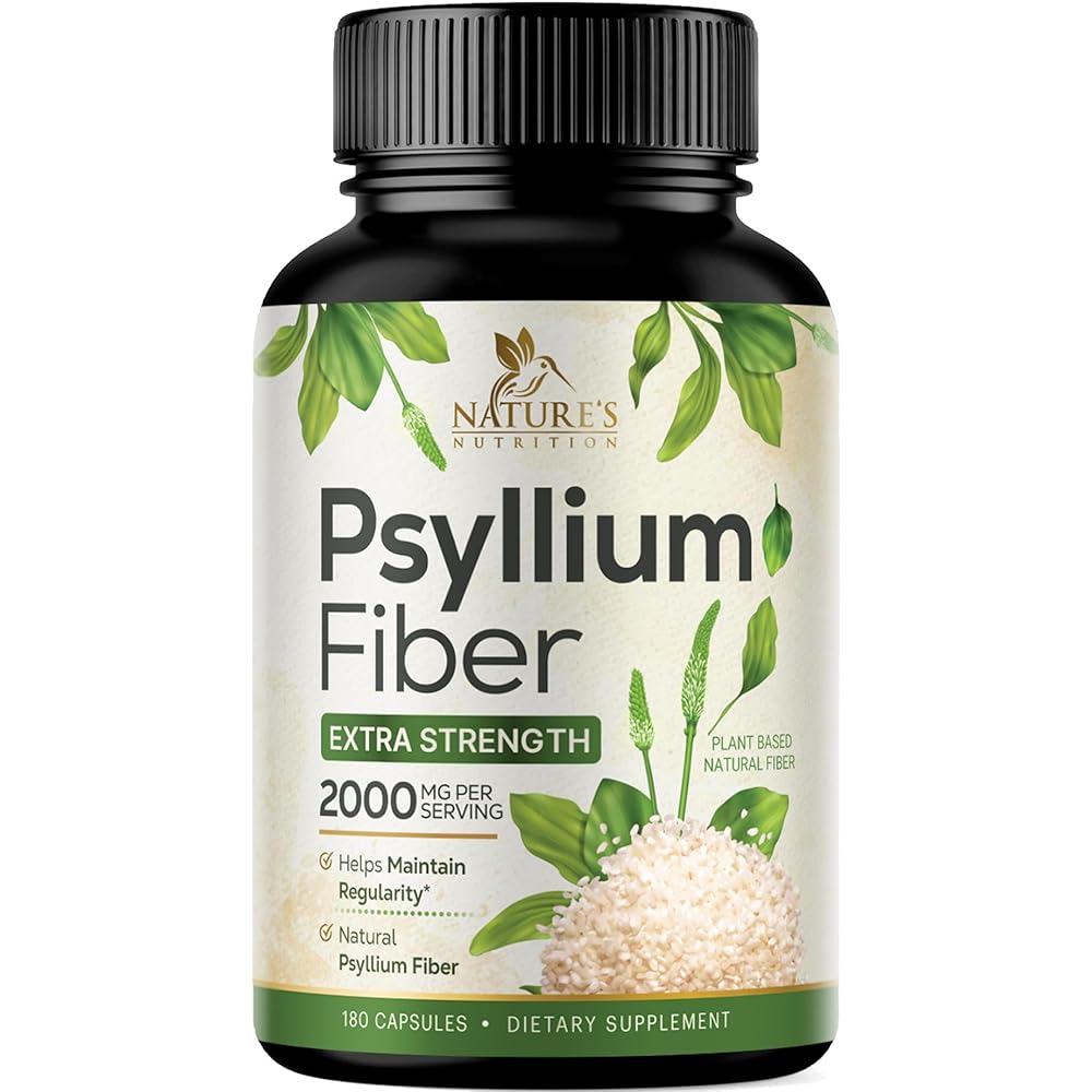 Psyllium Husk Powder Capsules 2000mg - Natural Daily Soluble & Insoluble Fiber Pills, Psyllium Husk Fiber Supplement Supports Digestion Colon Health & Regularity, Plant Based Supplement - 180 Capsules