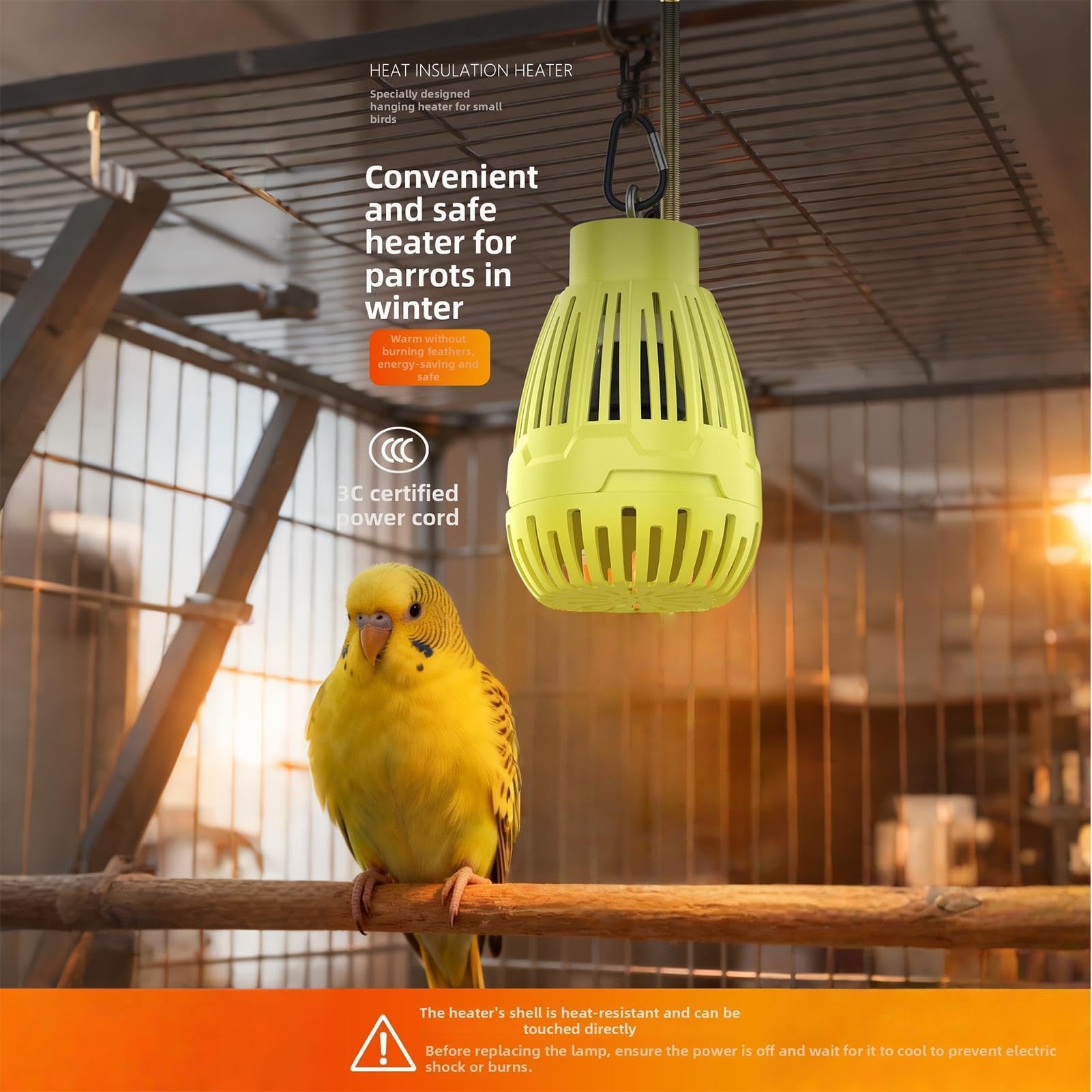 Lampa grzewcza w klatce dla ptaków, elastyczna, termostatyczna, regulowana, bezpieczna lampa grzewcza, dla papużek nimfowych, kur i innych zwierząt domowych, do użytku wewnątrz i