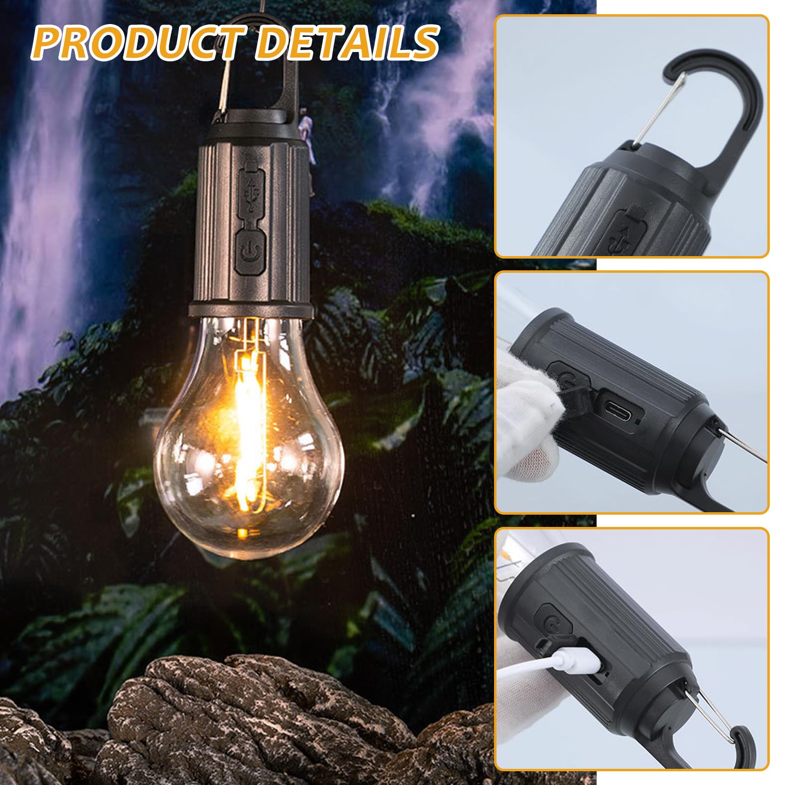 GAOUTO Set di 6 lampade da campeggio, 3 modalità di illuminazione ricaricabili, LED portatile, luminosità regolabile, lampada da tenda impermeabile, lampade da campeggio per campeggio, interruzione di