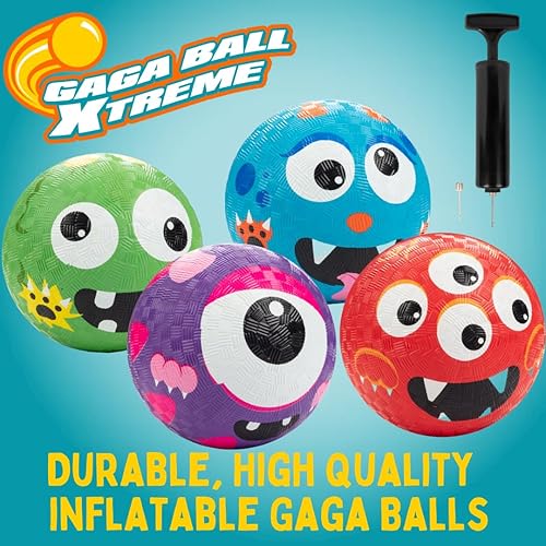 Miniatura 2 de Gaga Ball - Pelotas de 5 pulgadas con bomba de aire (4 unidades, monstruos), bolas de goma duraderas, tamaño oficial para dodgeball y balonmano,