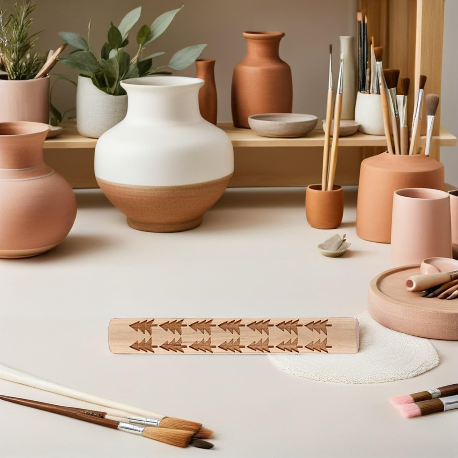 Kichvoe Set 10 Pezzi Rulli di Legno per Argilla Texture Varie, Strumenti Artigianali per Ceramica, per Modellare Argilla in attività DIY e Corsi Creativi