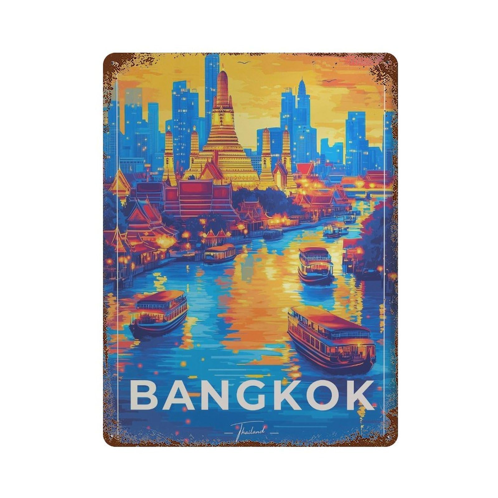 xiaoxiaoshen Bangkok Travel Wat Arun Temple Thailand Wall Decor Art Metal Tin Poster Modern Home Decor Art Home Bar Shop Decorations Vintage Sign 40x30cm