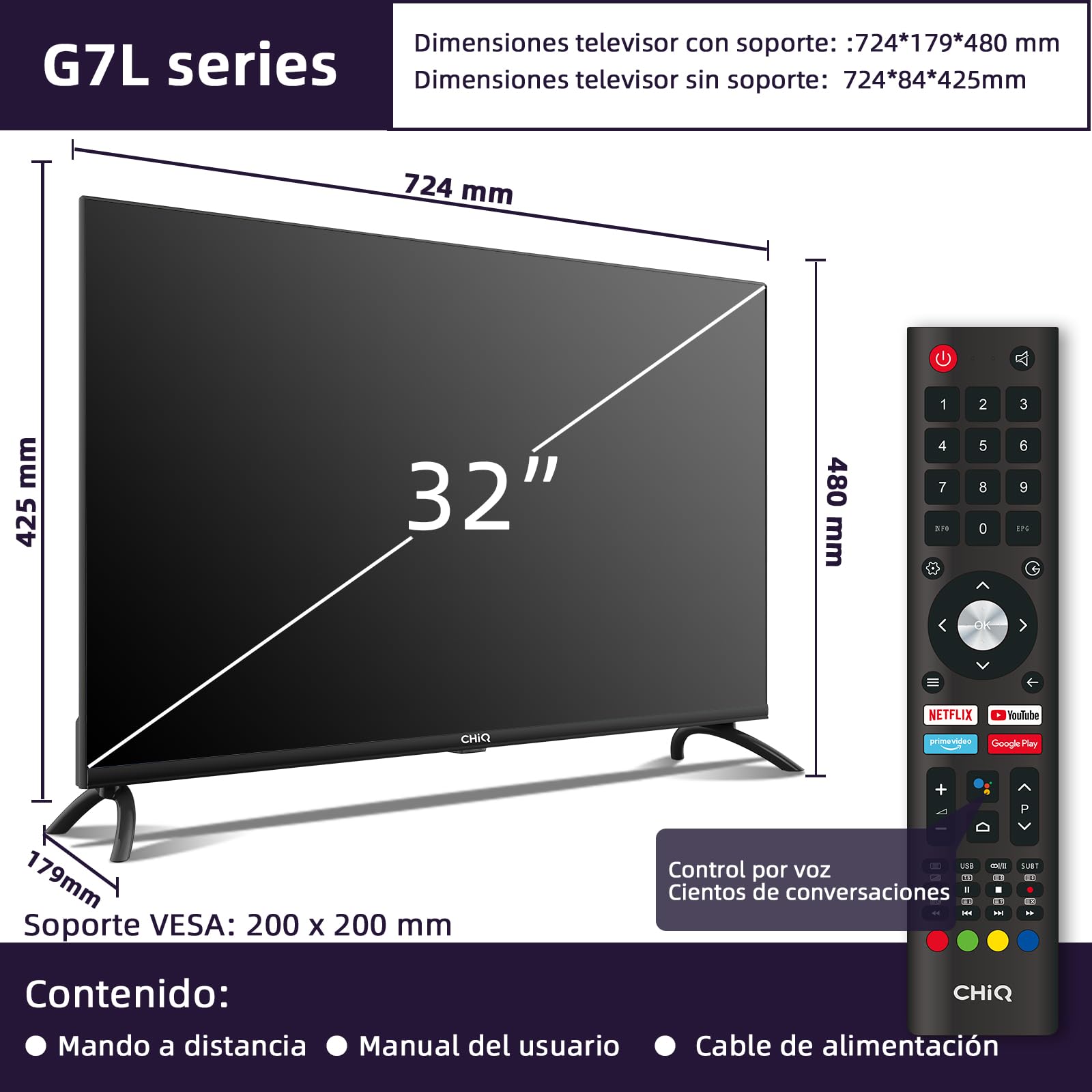 CHiQ L32G7L, Smart TV 32" (80cm), TV con Android 11, Frameless TV, Netflix, Prime Video, Youtube, HDR10, 2.4/5G Wi-Fi, Bluetooth5.0, Chromecast, Google Assistant, DVB-T/T2/S2