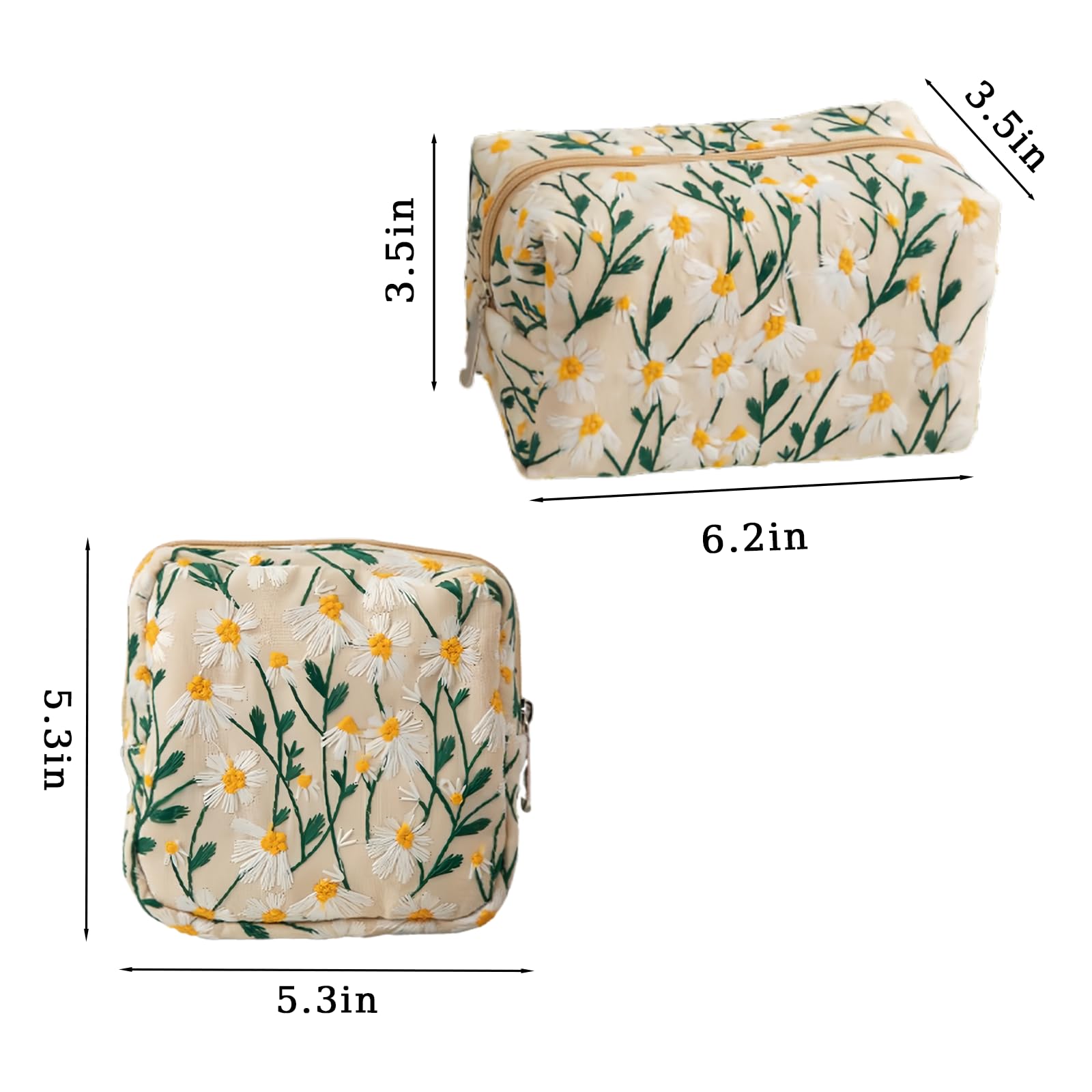 MUNSKT 2 Pieces Small Makeup Bag Set -Cute Daisy Cosmetic Bag & Organizer for Women Girls Travelling Toiletry Bag - Image 2