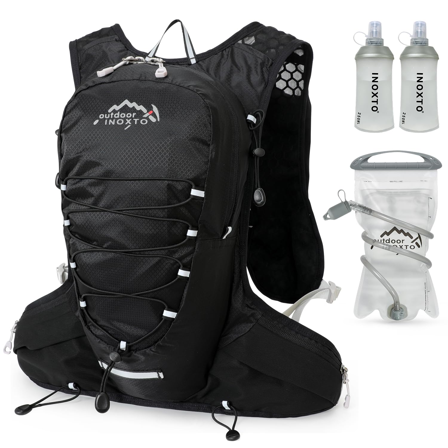 INOXTO Zaino da Corsa 5L - Leggero Zaino Idratazione con Strisce Riflettenti,Rete Traspirante per Outdoor, Maratona, Ciclismo, Alpinismo, Uomoe Donna