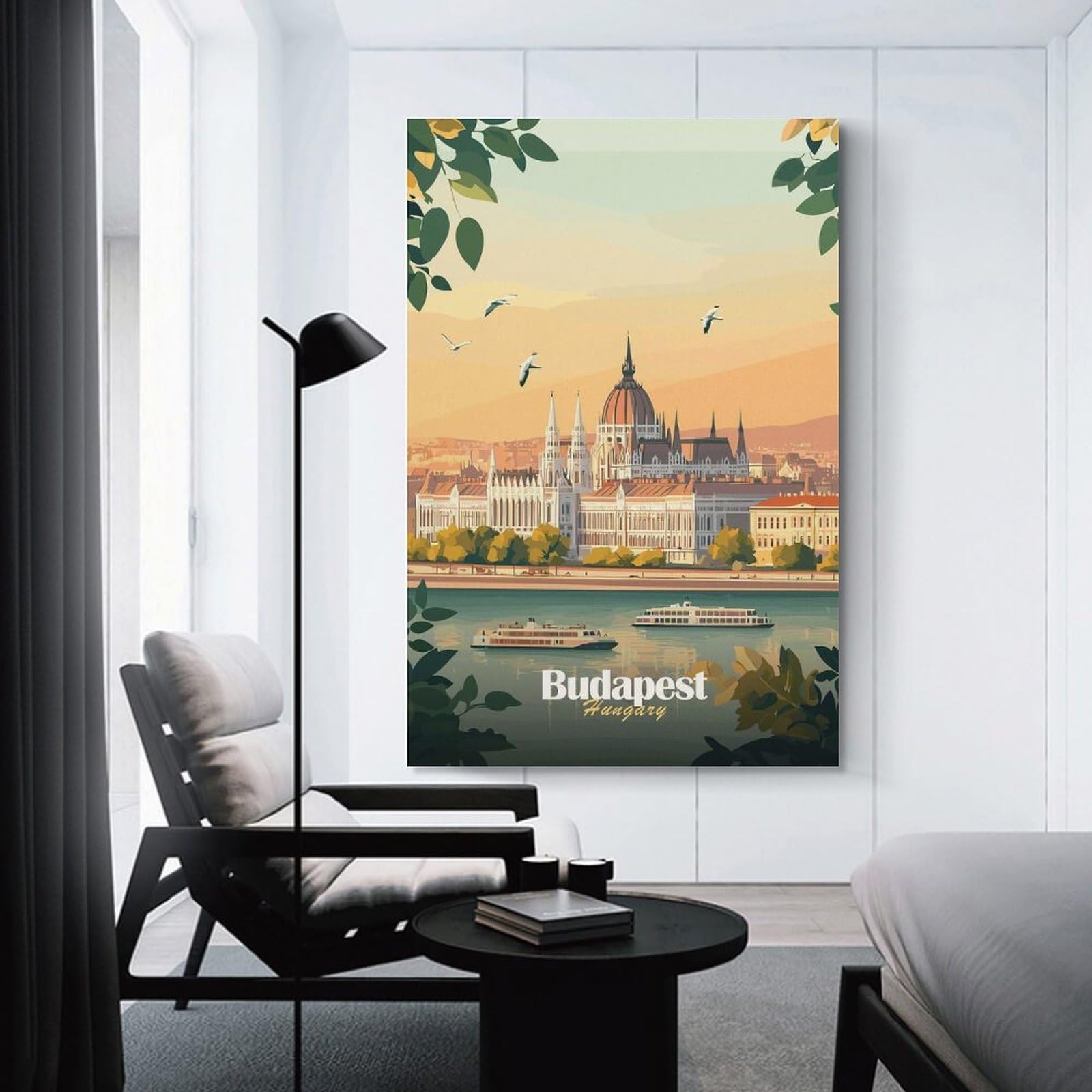 Junmoney Unframe-Style-16 Budapest Parliament Building Canvas Wall Picture, 20X30inch(50X75cm), For Study, Office Or Focused Interiors, Home Office Artwork With Decorative Appeal