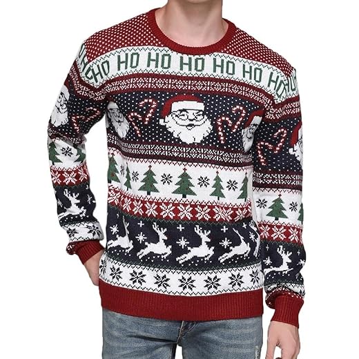 Men's Christmas Rudolph Reindeer Holiday Festive Knitted Sweater Cardigan Cute Ugly Pullover Jumper