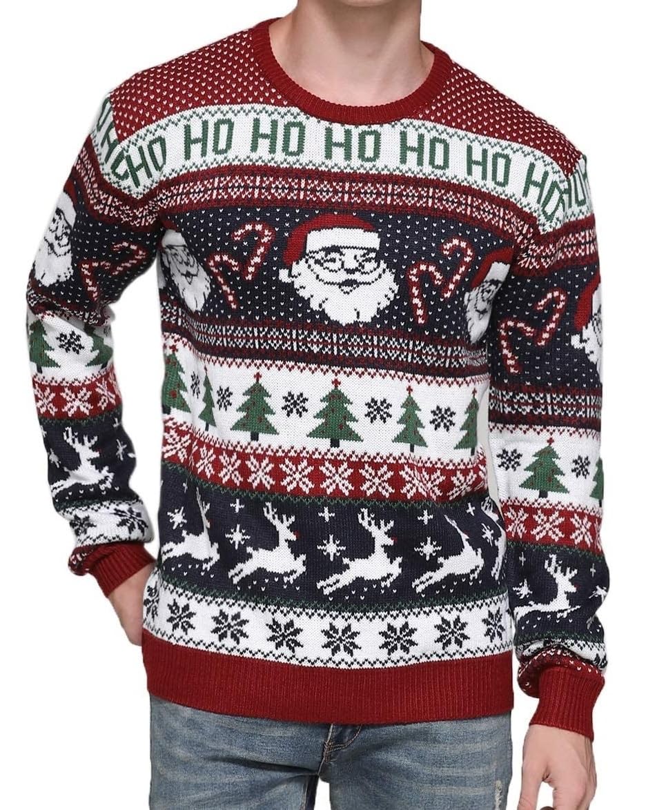 daisysboutique Men's Christmas Rudolph Reindeer Santa Holiday Knitted Sweater Cardigan Ugly Pullover-picture-18