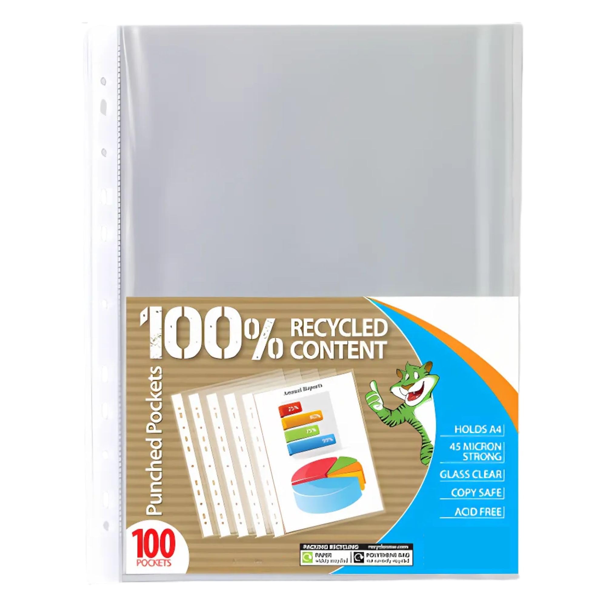 A4 Clear Plastic Punched Pockets Filing Folders Wallets Sleeves Document Files (Punched Pockets 100) School Office Document Sorage File Pockets