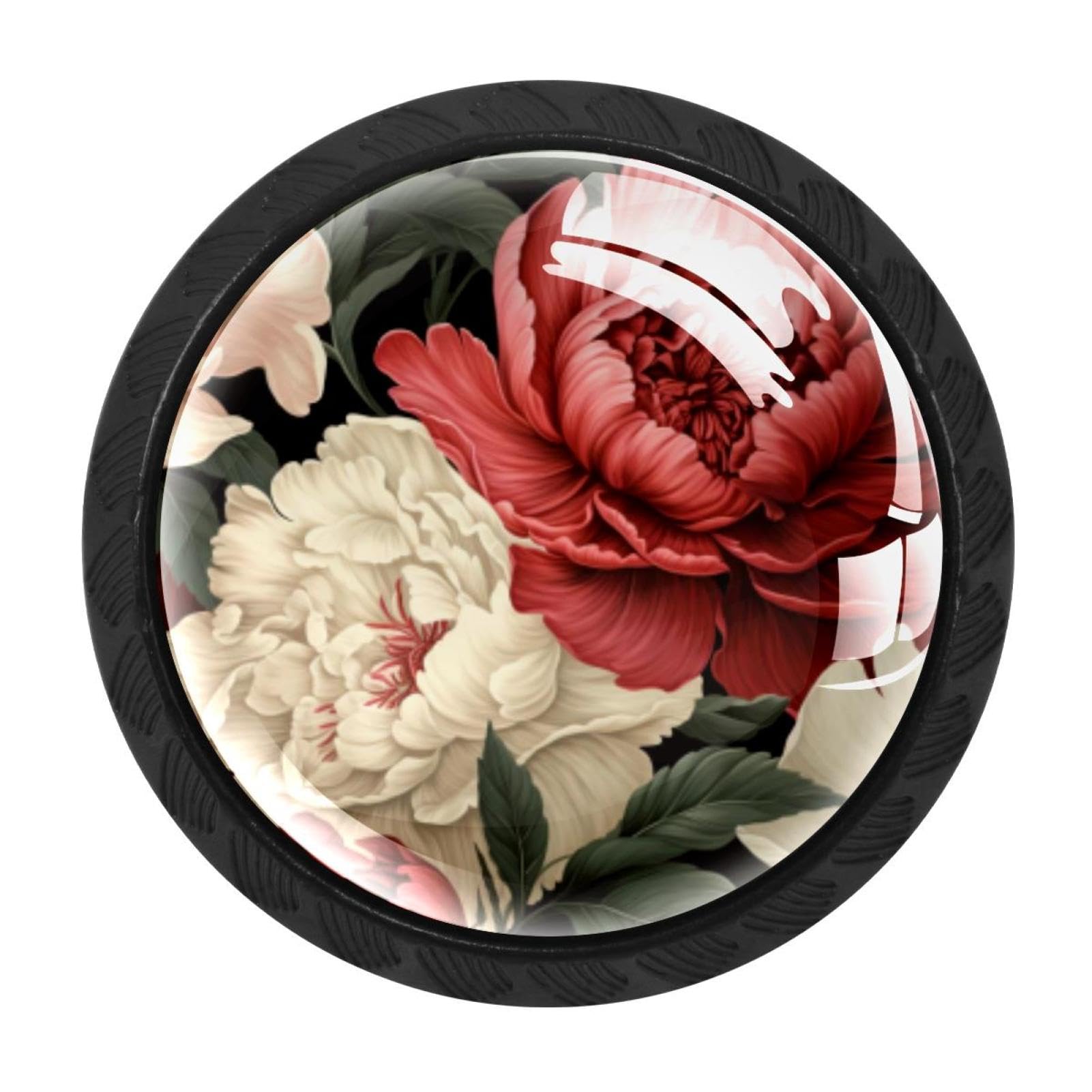 CHENZZZZ 4 Pieces Round Cabinet Knobs Rustic Dresser Knobs, Drawer Cupboard Wardrobe Cabinet Pulls Handles Hardware for Home Kitchen Furniture, Peony