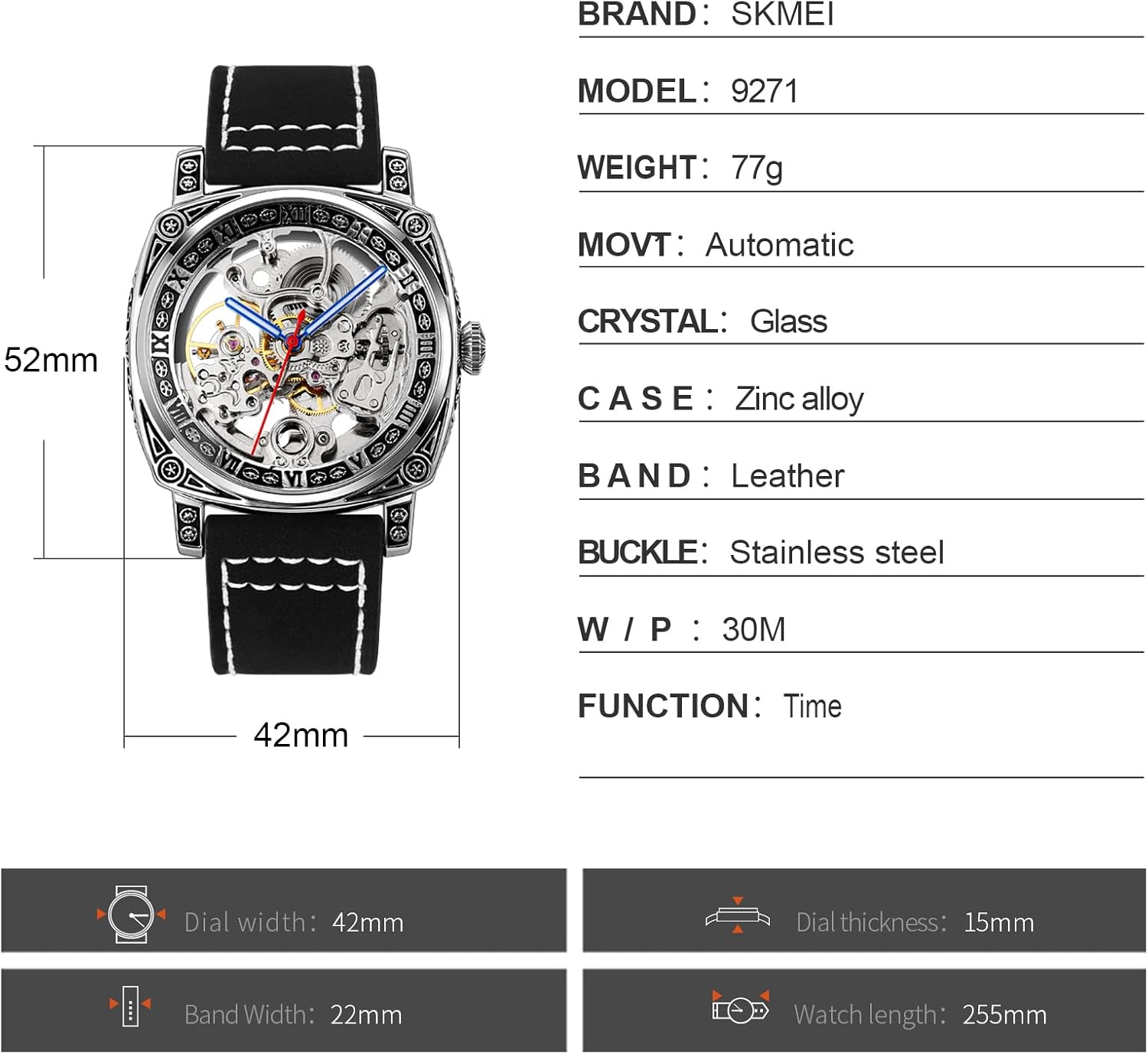 SKMEI 9271 watch dimensions and specifications