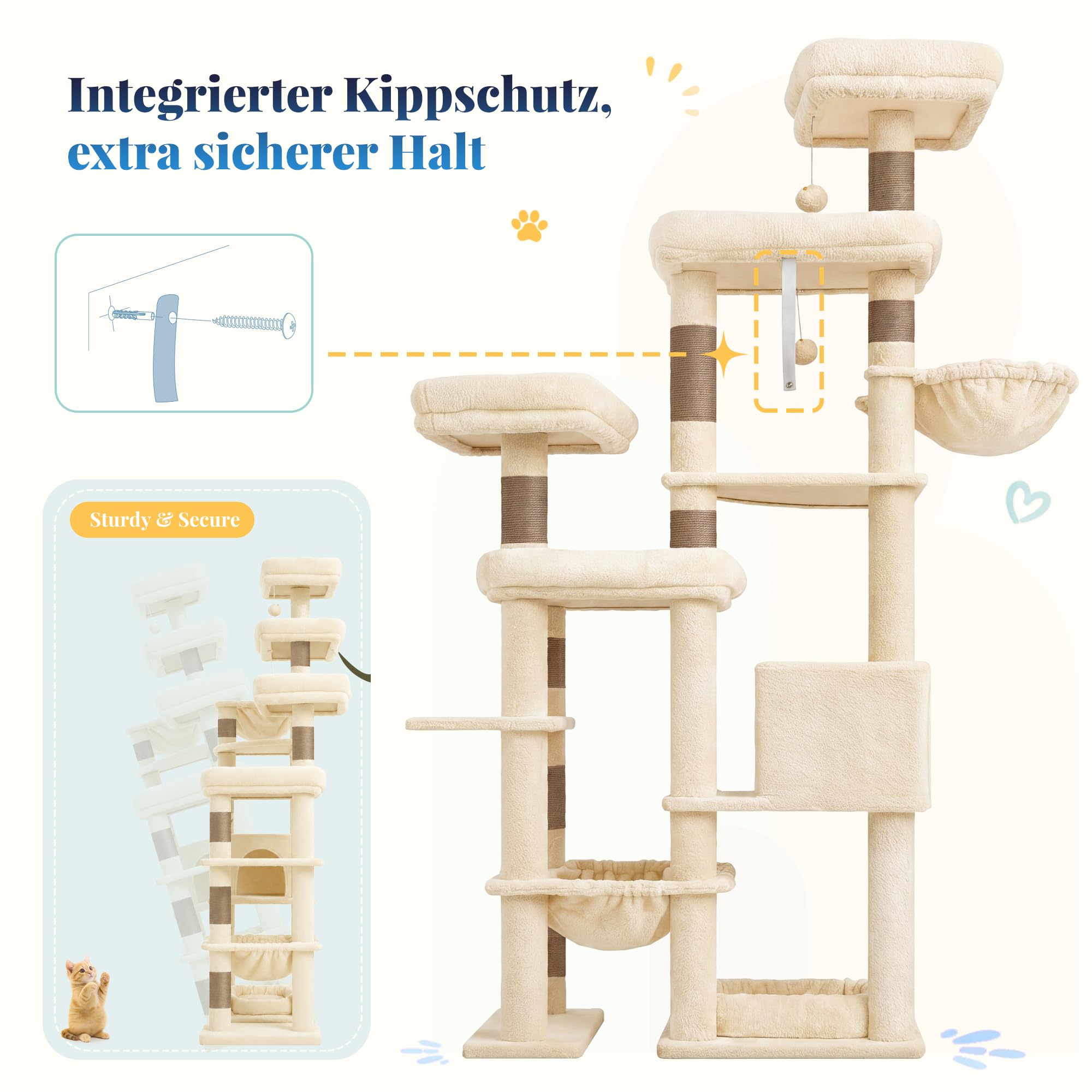 Hey-brother Kratzbaum, 185 cm XXL Katzenbaum mit 4 Plattformen, MPJ074MJ