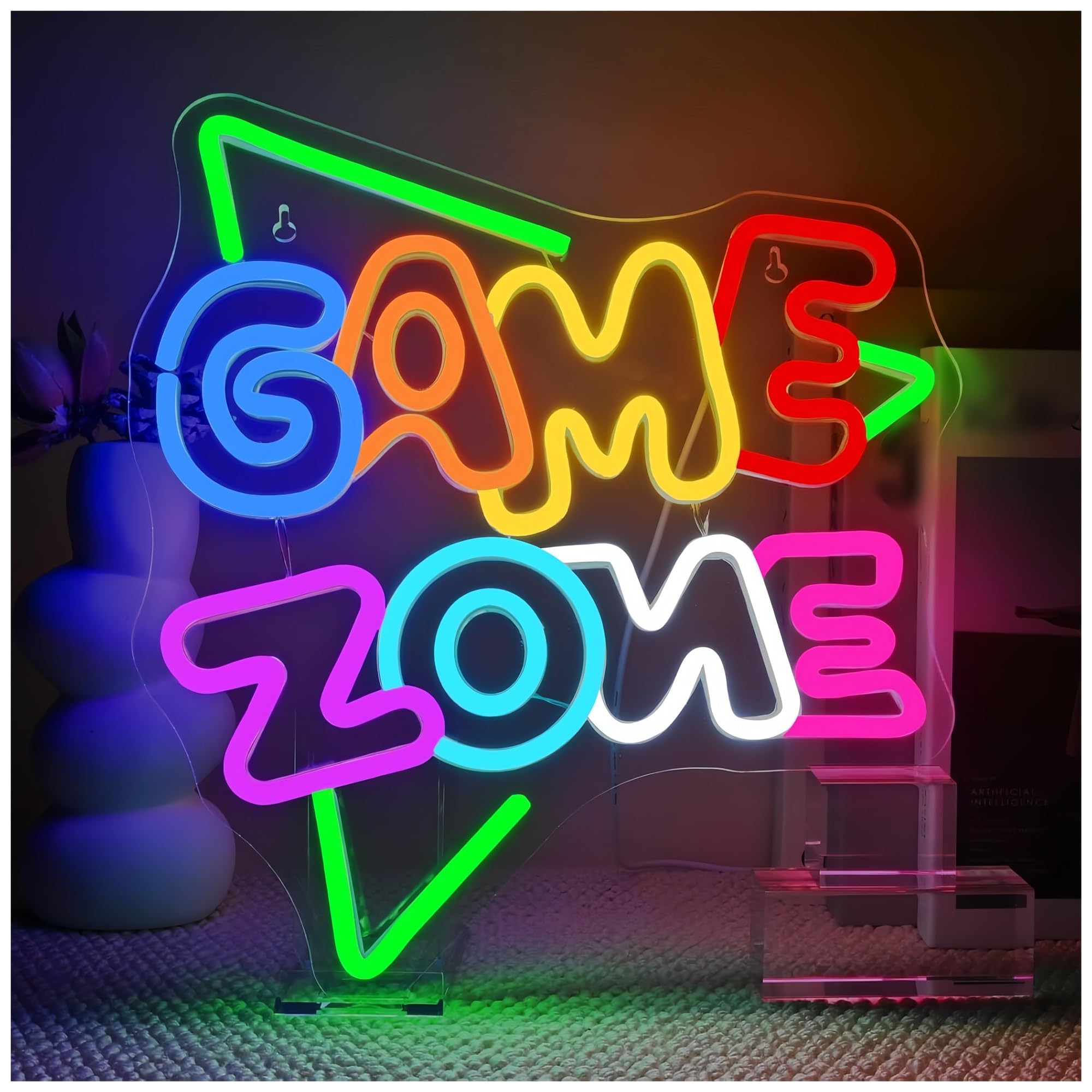 Polvane Neon Sign Game Zone Neon Sign Gaming Room Wall Decor for Boys Bedroom Internet Bar Party Playroom