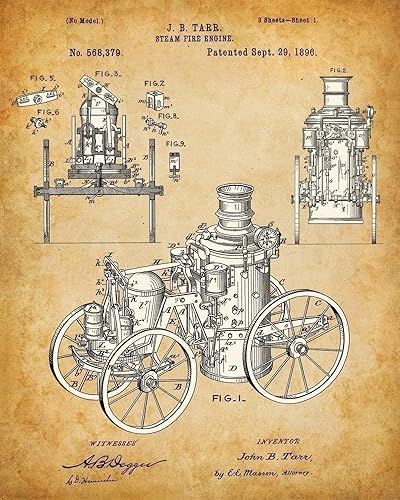 Miniatura 3 de Original Fire Fighter Patent Art Prints - Set of Four Photos (8x10) Unframed - Makes a Great Fire Station Decor and Gift Under $20 for Firefighters