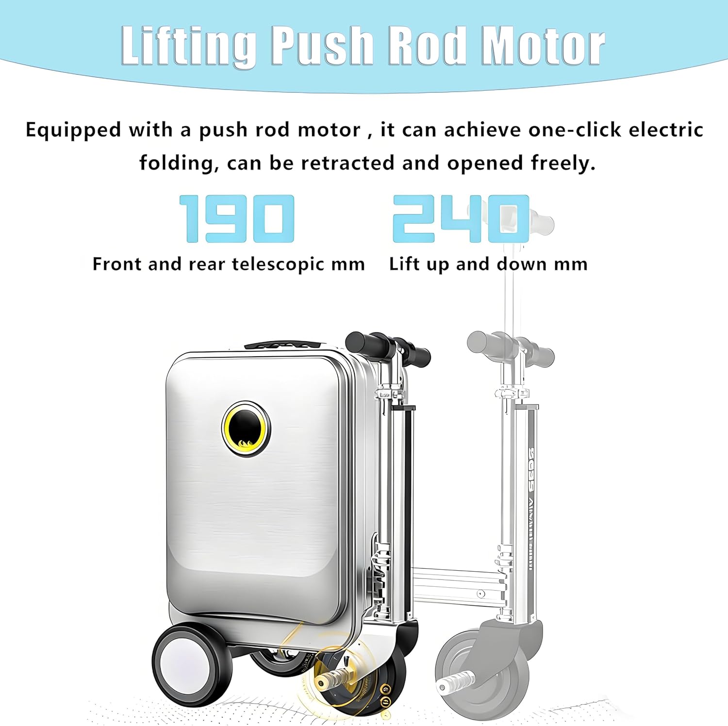 Smart Electric Suitcase, Electric Skateboard Travel Case, Portable Cycling Travel Case with Charging Port, 20-Liter Carry-On Suitcase ReversSilver