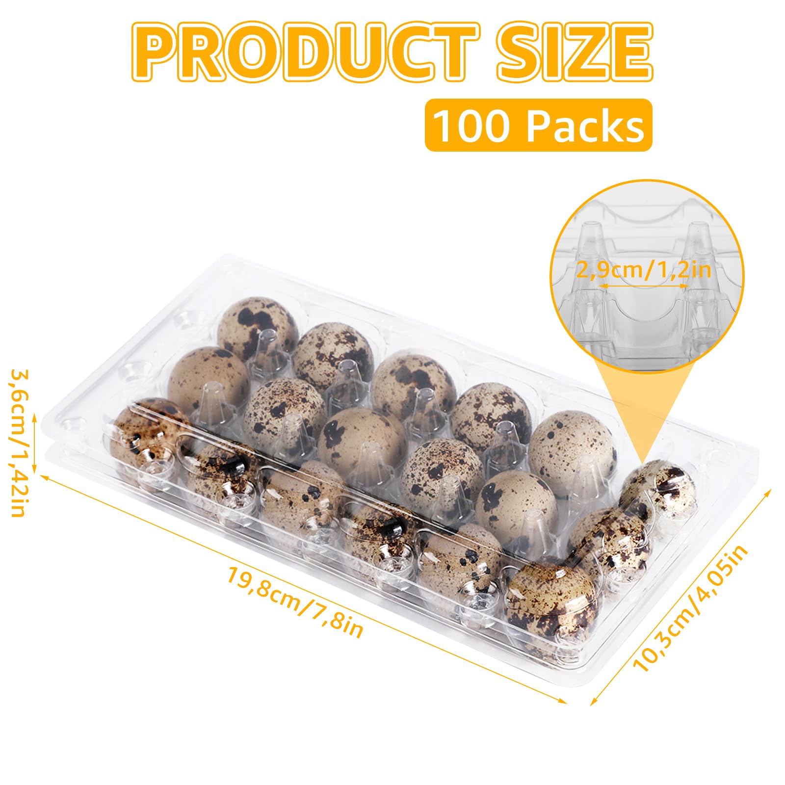 APACALI 100 cajas de huevos de codorniz, 18 rejillas, cajas de plástico transparentes para huevos de codorniz con tapa