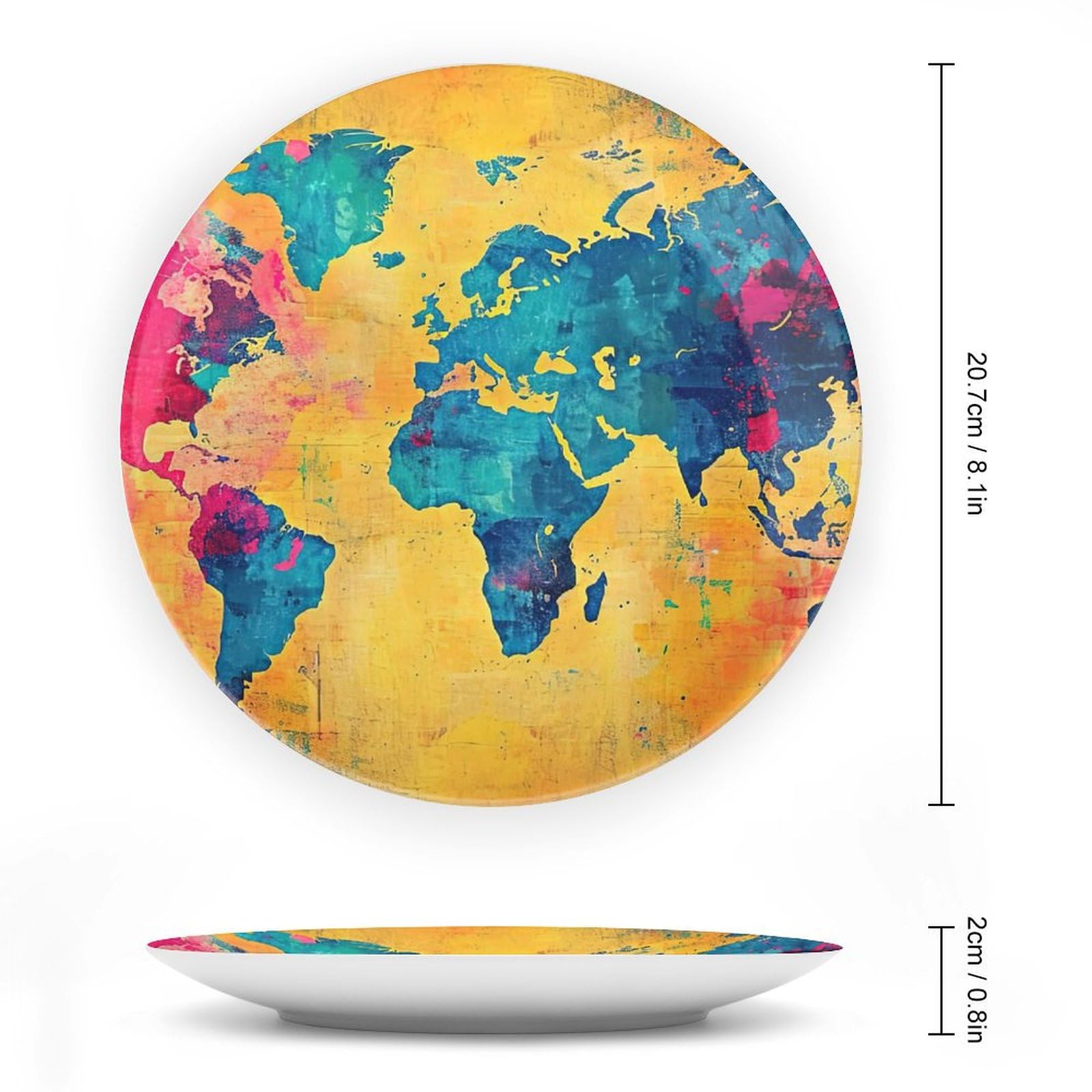 Exquisite Ceramic Decorative Plate, World Map Bone Porcelain Plates with Display Stand for Kitchen Dining Room Wine Cabinet - World Geographical Unique Home Decor