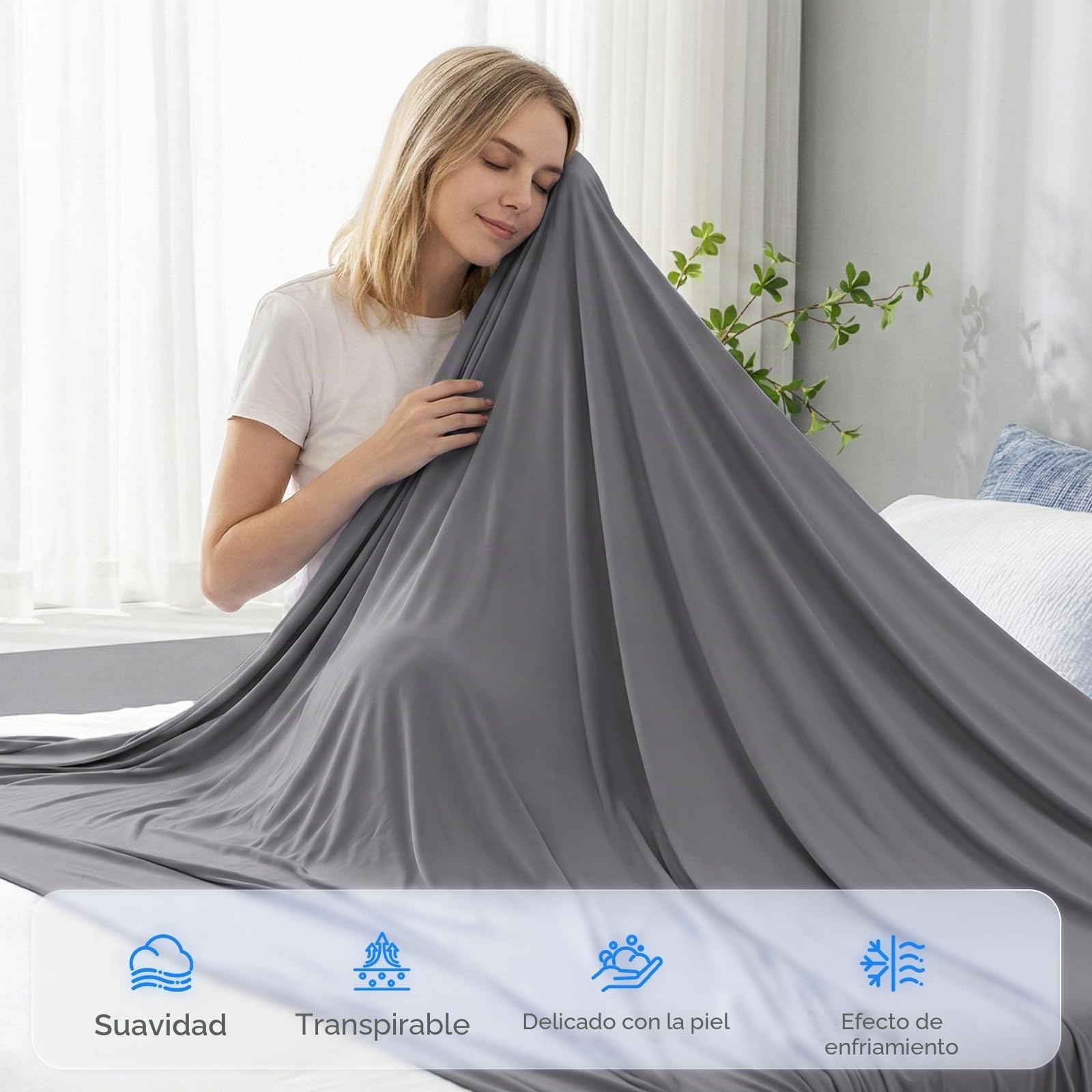 Enfriamiento de Verano, Manta refrescante para Sudores nocturnos, Japonesa Q-MAX> 0,45, Manta de Verano para Cama, sofá, Silla, Viajes, para Dormir Caliente, Texturizado-Gris, 127 x 152 cm