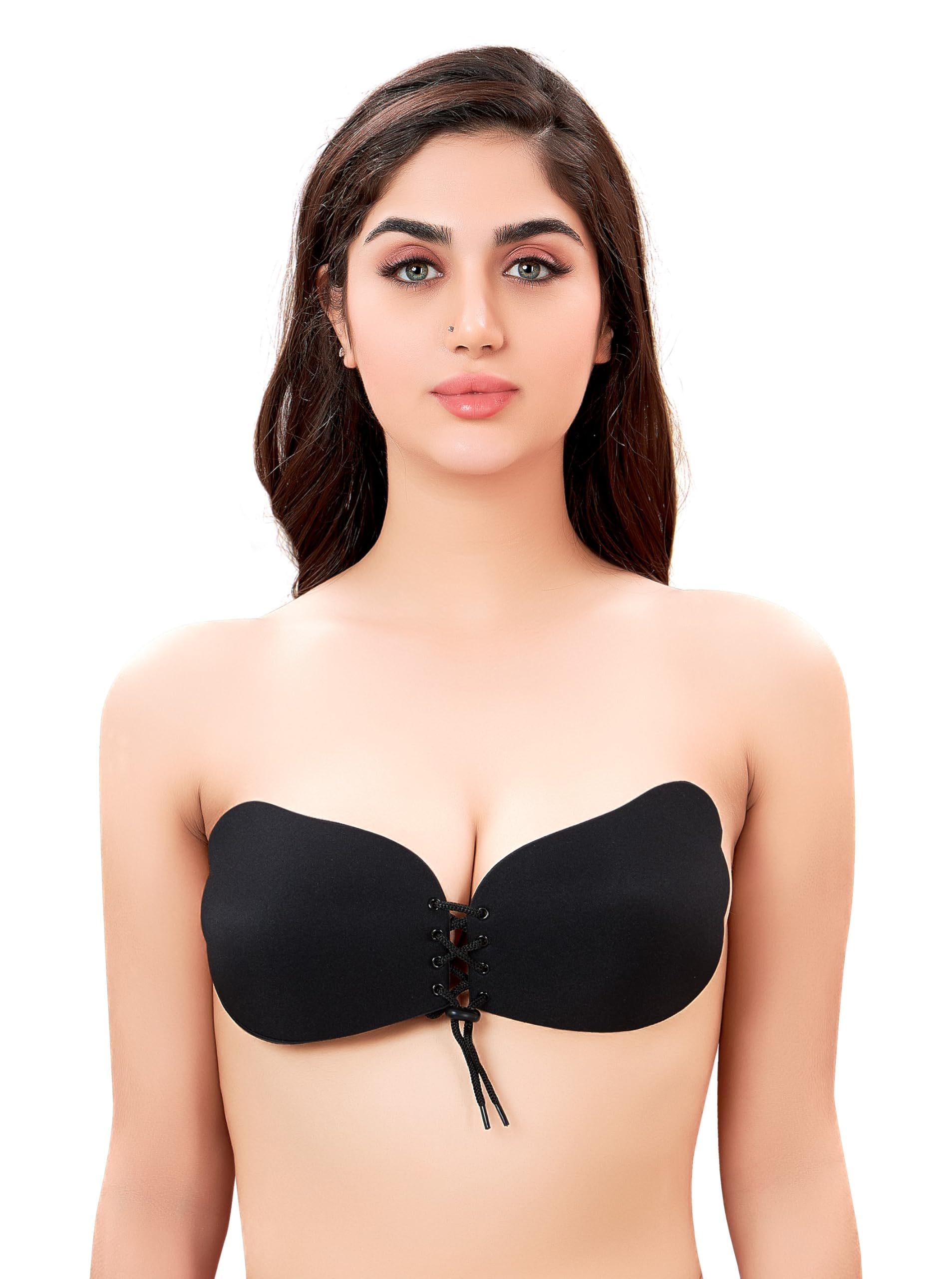 Women's Nylon Blend Lightly Padded Strapless Backless Adhesive Stick On Bra-image-49