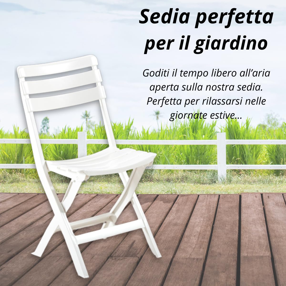 Tomaino - Silla plegable de exterior de plástico - Juego de 4 sillas portátiles para uso exterior e interior, jardín, balcón, camping - Pratik - (new blanco)
