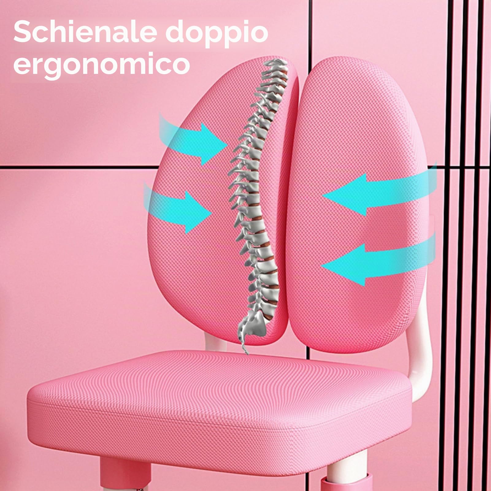 Reheyre Set di scrivania e sedia per bambini, rosa con altezza regolabile, cassetti e contenitori, motivo cartone animato, tavoli e sedie per bambini e ragazze (doppio schienale rosa)