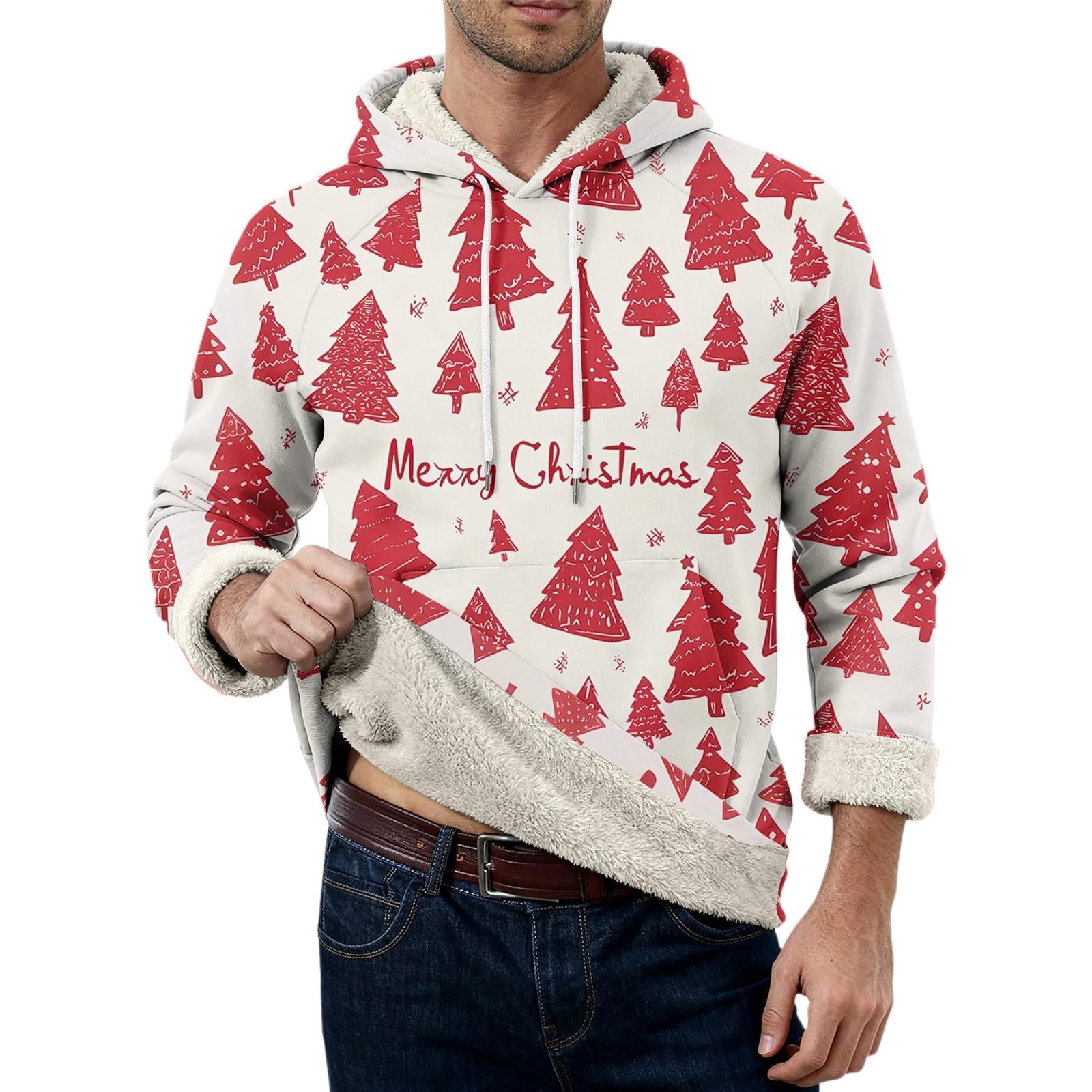Suéter de Navidad con forro polar para hombre, divertido árbol de Navidad, copo de nieve, sudaderas, trajes de Navidad, cálidos, sherpa, manga larga, suéteres, tops, disfraces navideños, ropa de