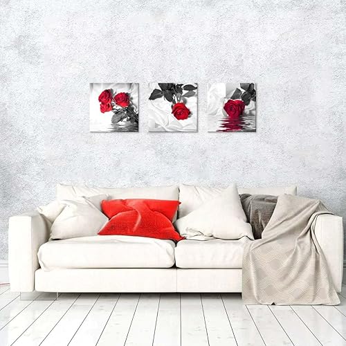 Miniatura 3 de NAN Wind Lienzo impreso, 3 piezas, arte de pared blanco y negro, decoración de pared de rosas, decoraciones abstractas, imagen de flores sobre