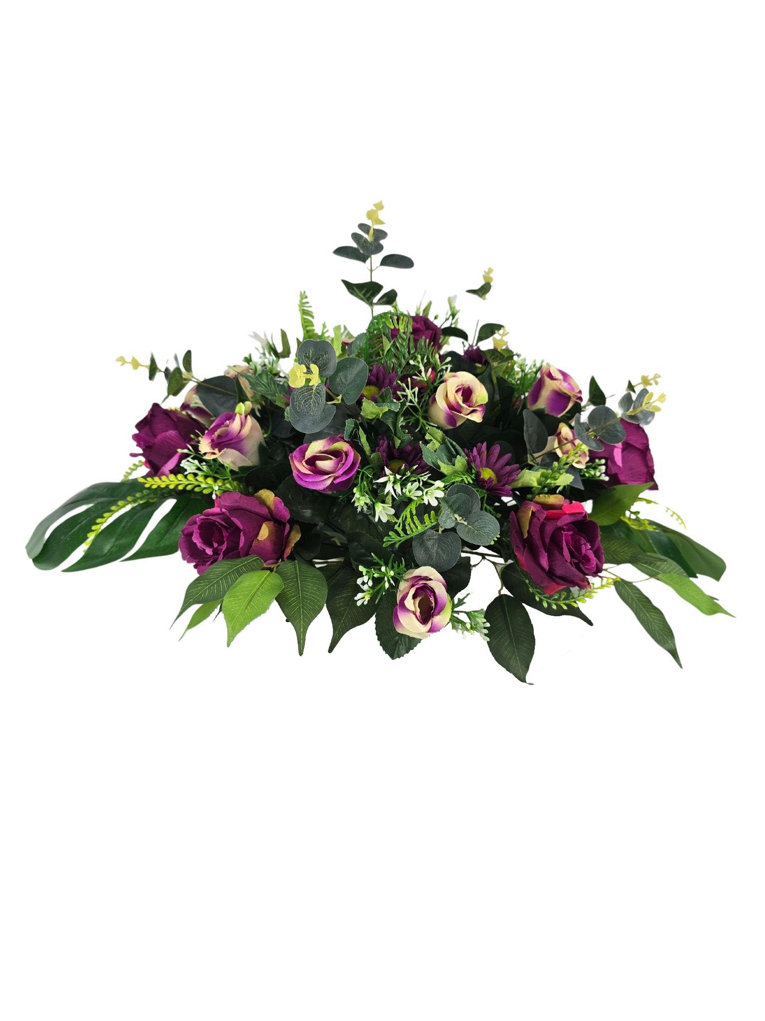 DRW Centro de Flores Artificiales cojin Cementerio procesiones, Iglesias Bodas o sepulturas con Flores Lilas y malvas Estilo Barco 70x50x40