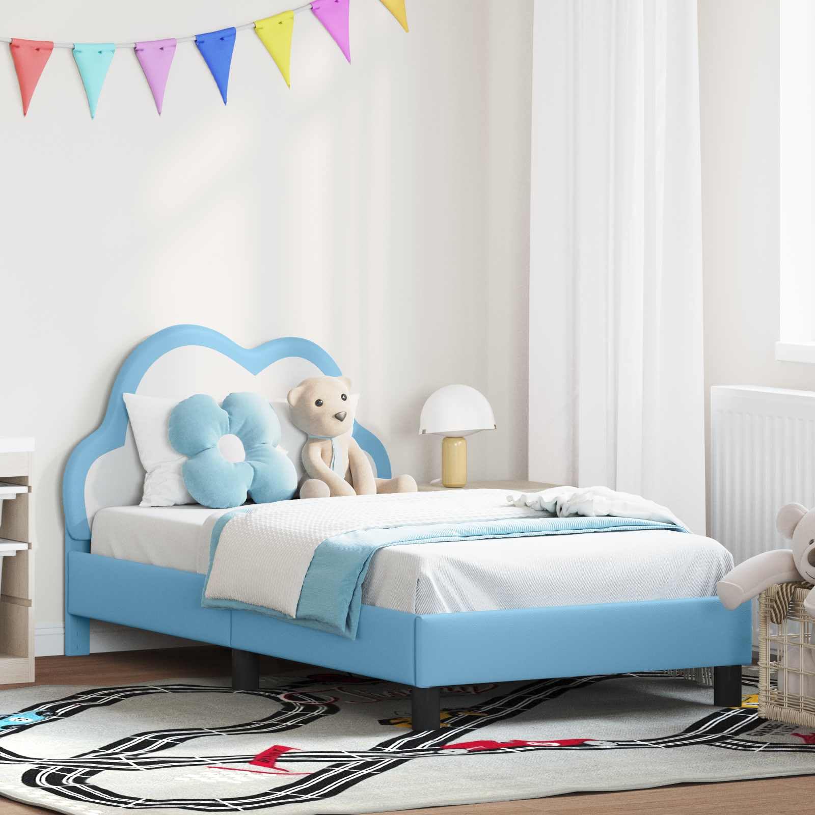 vidaXL Struttura Letto Bambini con Testata Blu 80 x 160 cm PU, Camera Elegante, Letto Minimalista, Spazio di stoccaggio, Design Moderno, Funzionale per Interni