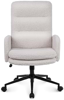 Youhauchair Silla Escritorio de Cachemira, Silla Oficina de Respaldo Alto, Cómoda Silla Tocador con Altura Ajustable, Sillas Ordenador para Hogar y Dormitorio, Crema