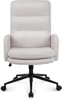Youhauchair Desk Chair, Faux Cashmere Office Chair with High Backrest, Comfortable Desk Chairs for Bedroom, Office Chairs for Home with Adjustable Height, Cream