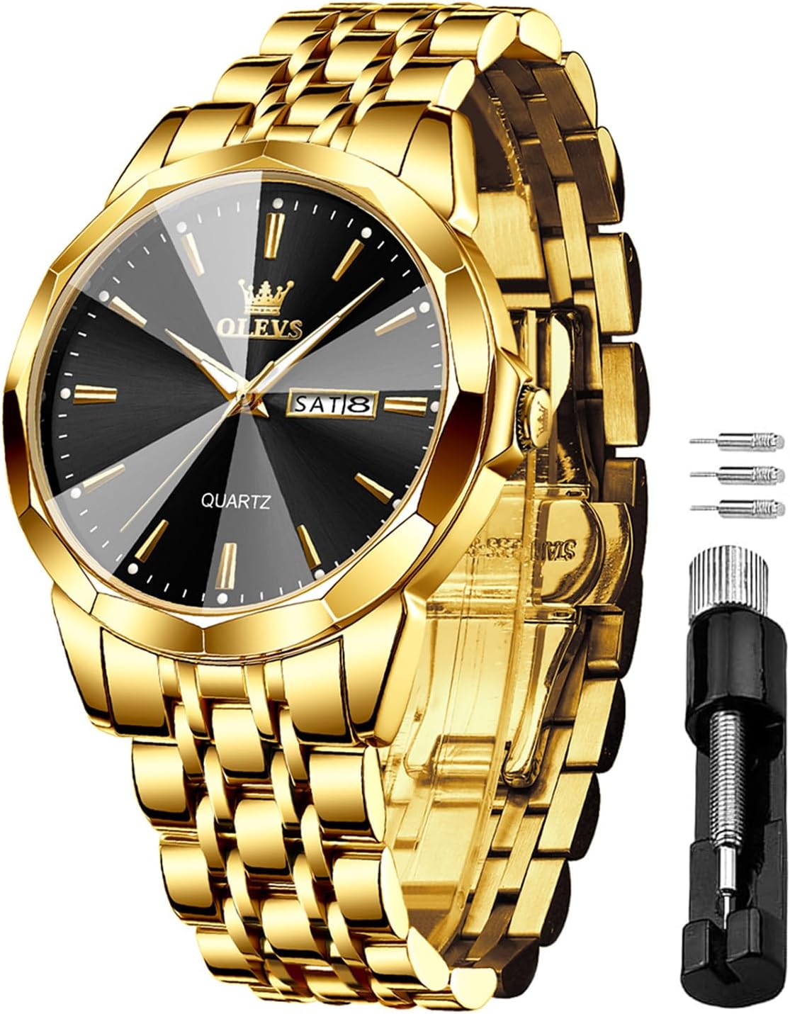 Watch for Men UK Stainless Steel Designer Diamonds Dress Men's Wrist Watches for Men Waterproof with Date and Day Analog Quartz Watches