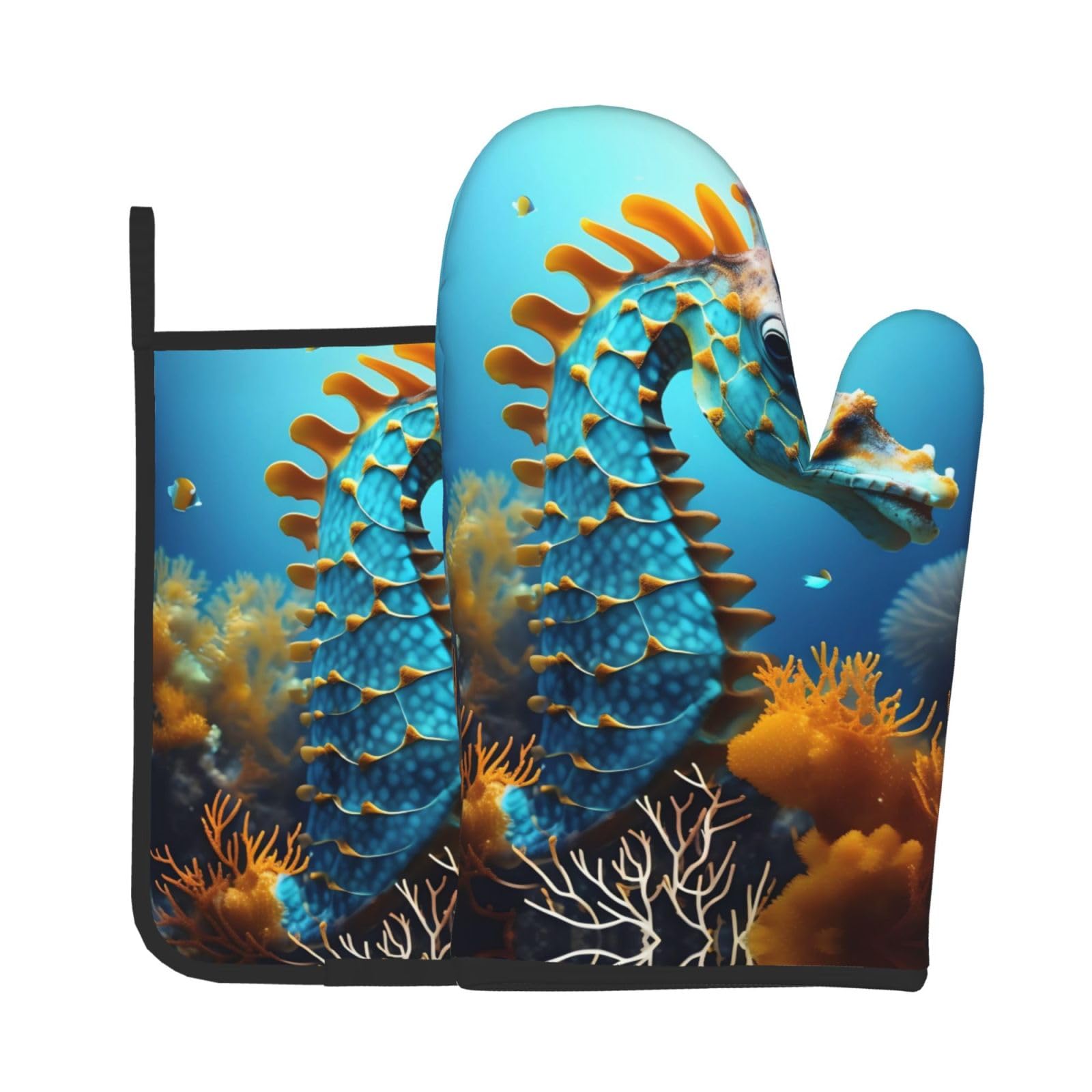 Oven Mitts and Potholders Set of 2 for Kitchen Baking Cooking GrayBlue Seahorse Thick and Durable