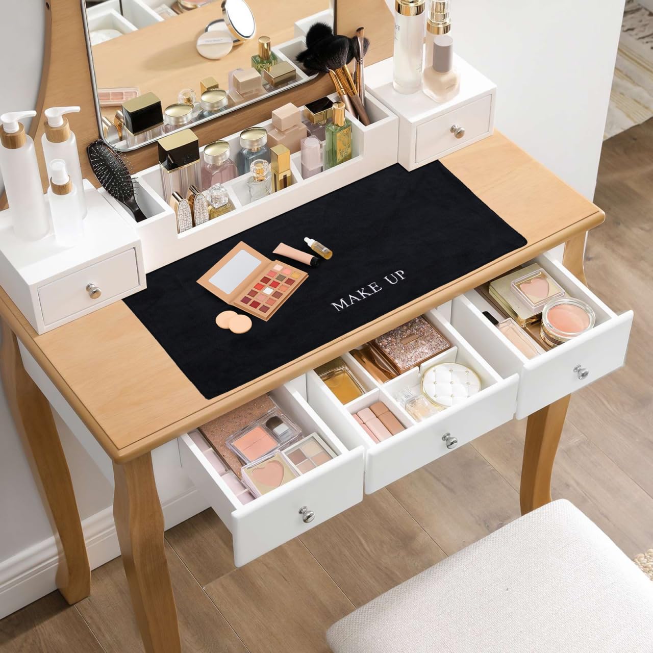 BESPORTBLE Black Vanity Desk Mat Non Slip Soft Makeup Table Protector Pad for Dressing Tables and Workbenches Scratch Resistant Cloth Mat with Elegant Minimalist Design - Image 2