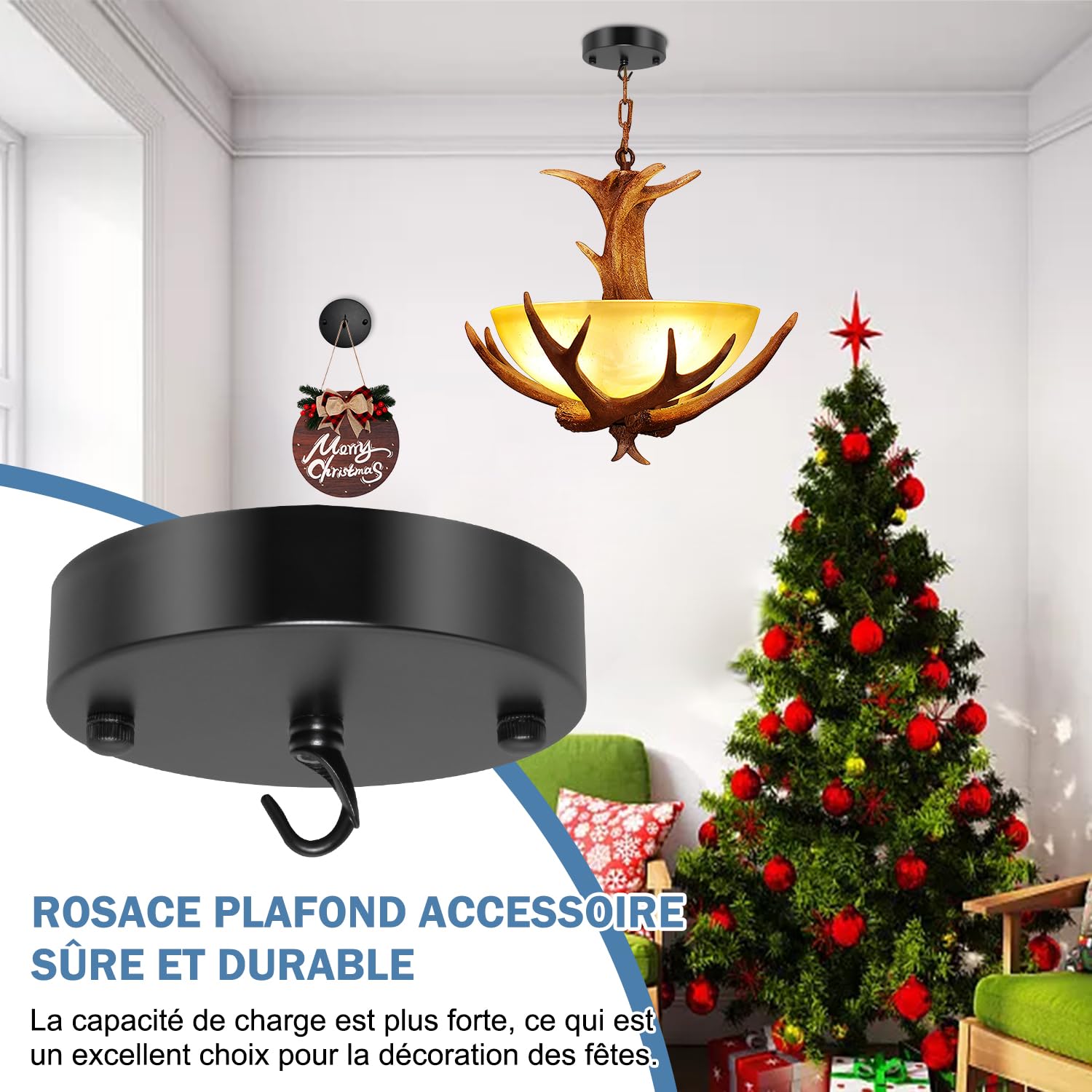 Abeiady 4 Pièces Suspension Luminaire Rosace,Rosace Plafond Luminaire Avec Crochet Industriel Diamètre 120MM,Kit Rosace En Métal Pour Suspension,Lustre Plafonnier Accessoire Pour Intérieur (Noir