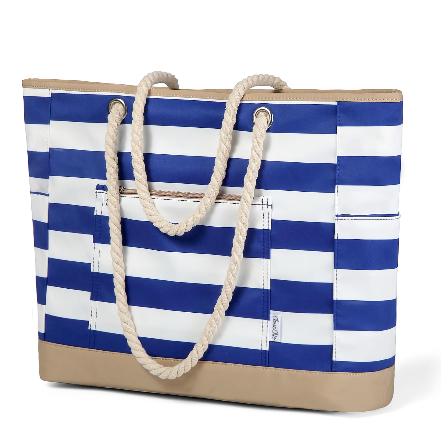 Chase Chic Bolso de playa para mujeres, Bolso grande de playa con múltiples bolsillos y cremallera para viajar y vacaciones