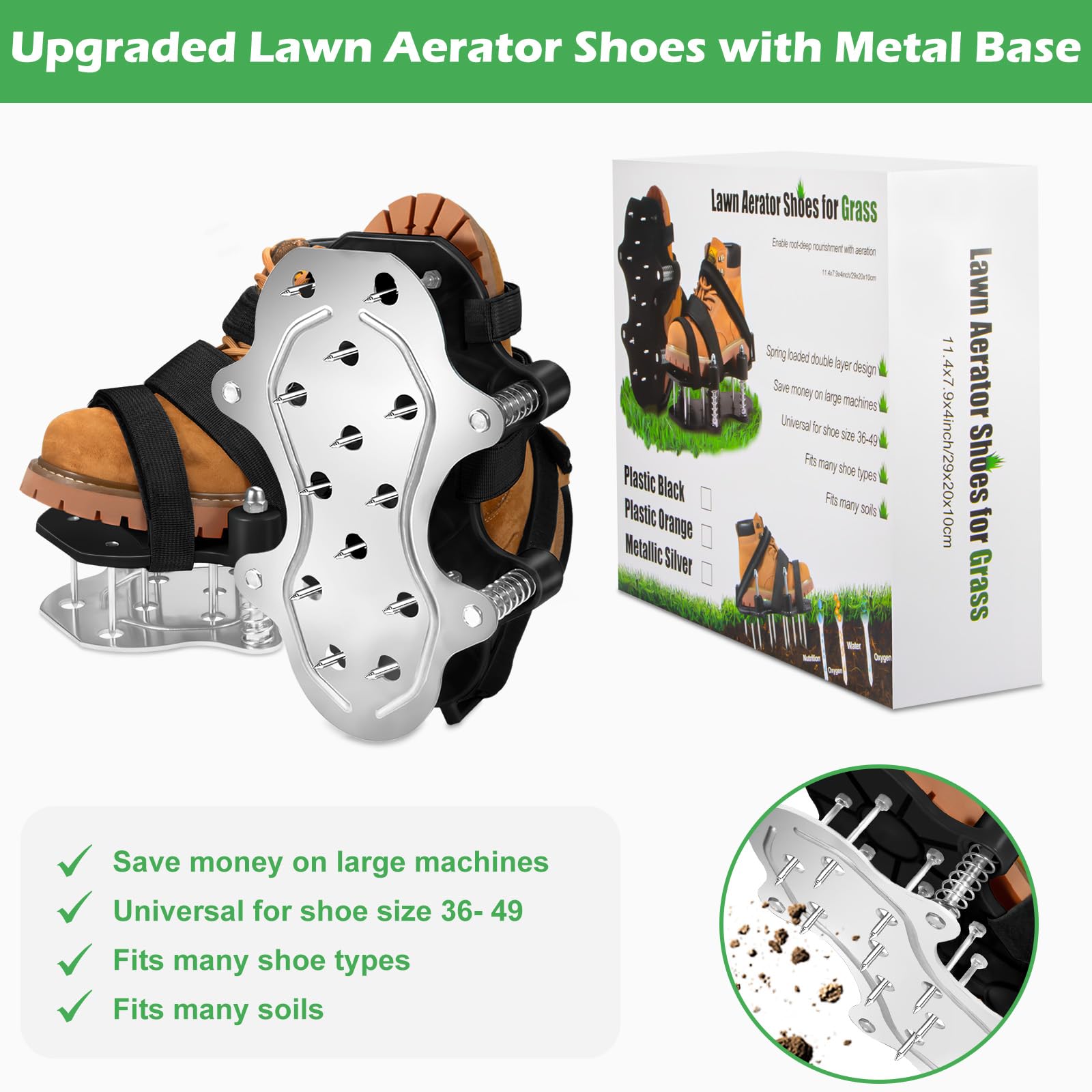 Chaussures Aératrices De Pelouse JGGDDU - Double Couche Brevetée Avec Ressorts Et Semelle Aluminium - Aération Parfaite Sans Saleté
