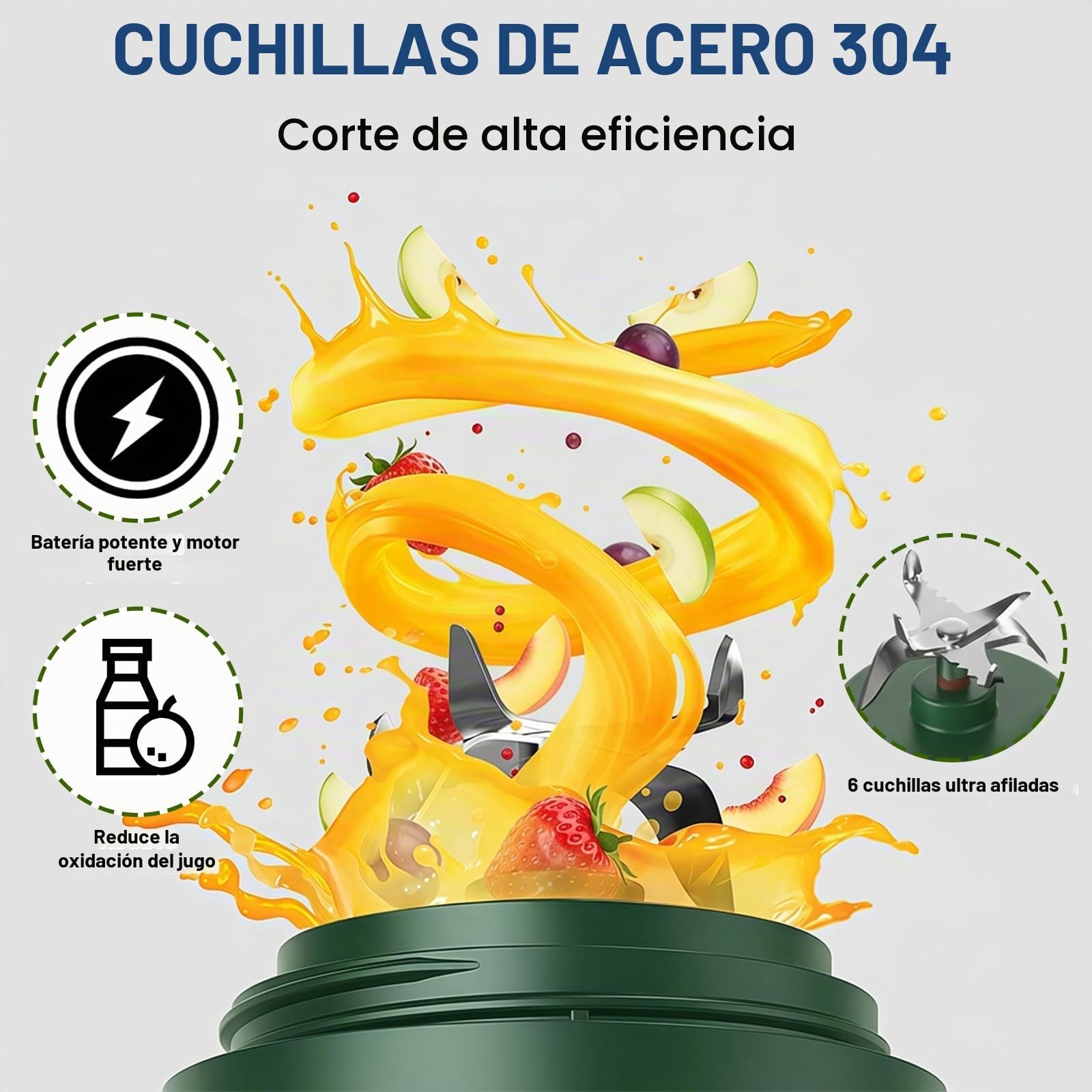 Licuadora portátil para batidos y smoothies,TOPESCT 500ml mini licuadora personal recargable por USB con 6 cuchillas ultra afiladas para viajes,oficina y deportes(Verde negruzco)