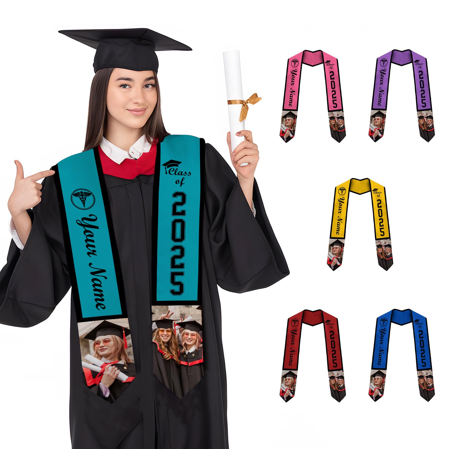 Customized Nursing Graduation Stole/Sash, RN Nurse Stole Graduate 2025, Class of 2025 With Medical Logo Grad 3